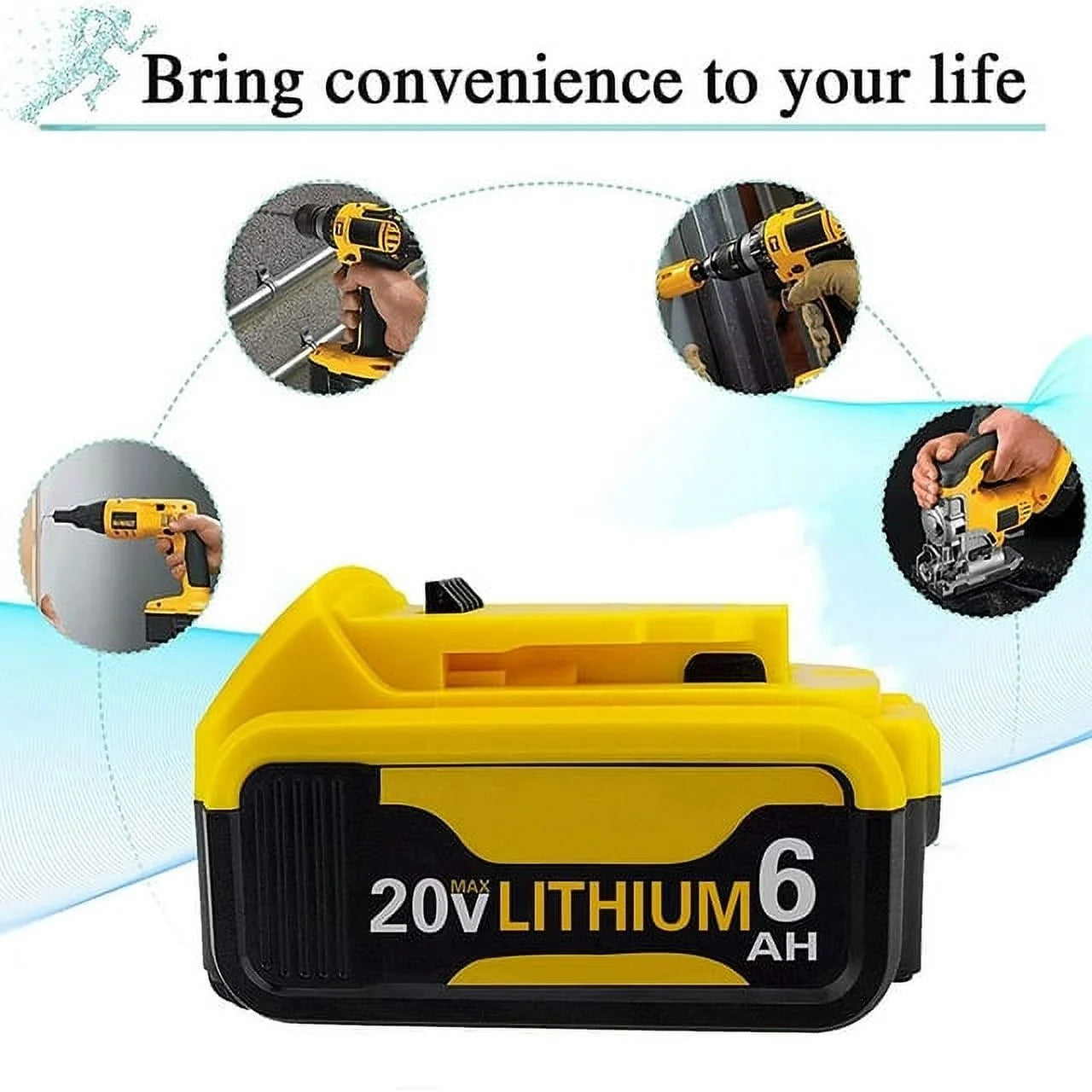 4 Pack 20V For DeWalt 20 Volt Max 6.0AH Lithium Ion Battery DCB201 DCB203 DCB204 Compatible with Dewalt 20 Volt DCD/DCF/DCG/DCS Series Power Tools