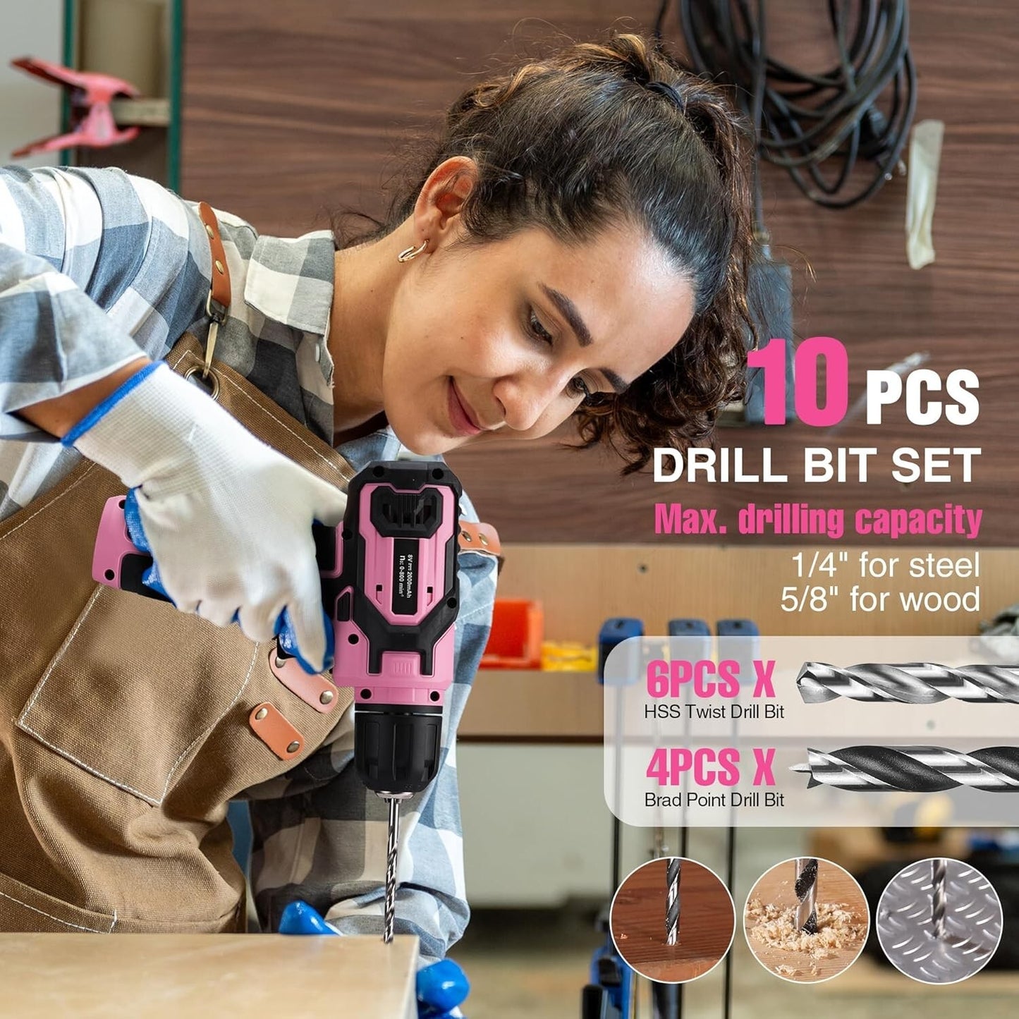 WORKPRO 8V Cordless Power Drill Set Drill Driver 2.0Ah Electric Screwdriver Kits