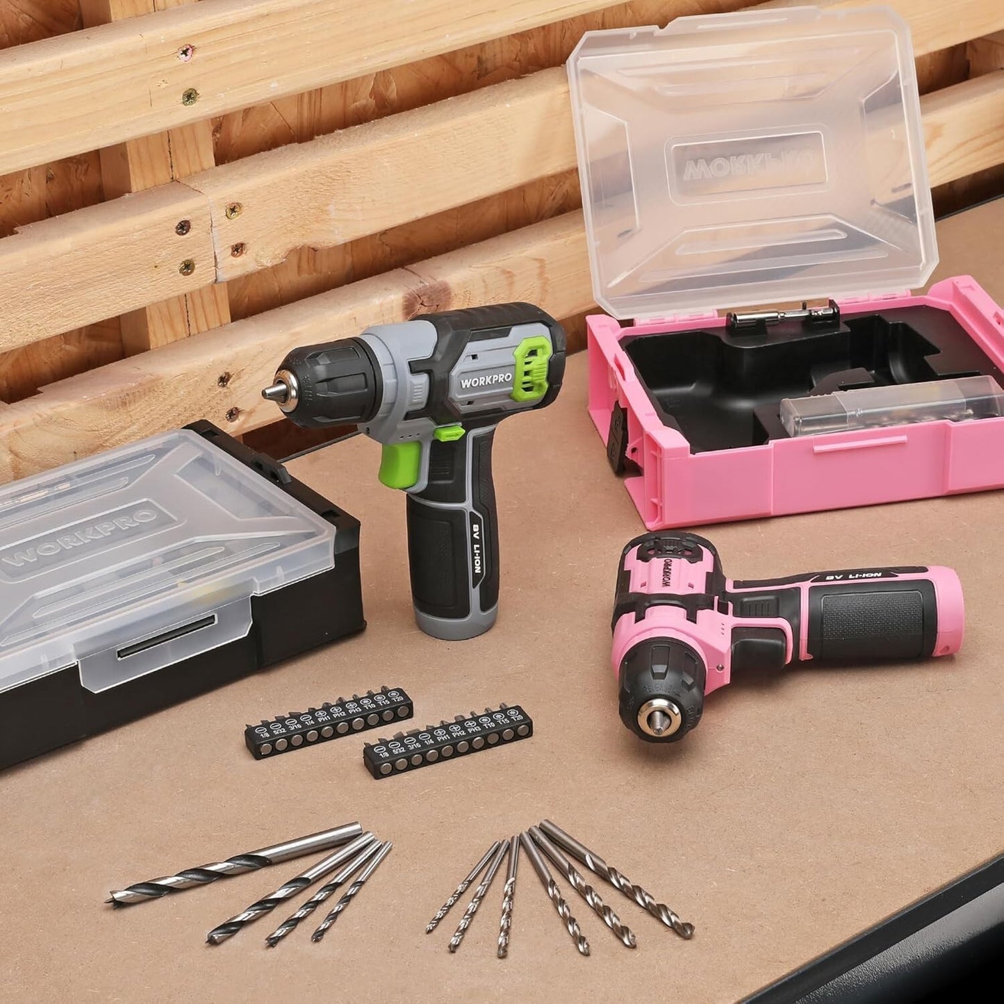 WORKPRO 8V Cordless Power Drill Set Drill Driver 2.0Ah Electric Screwdriver Kits