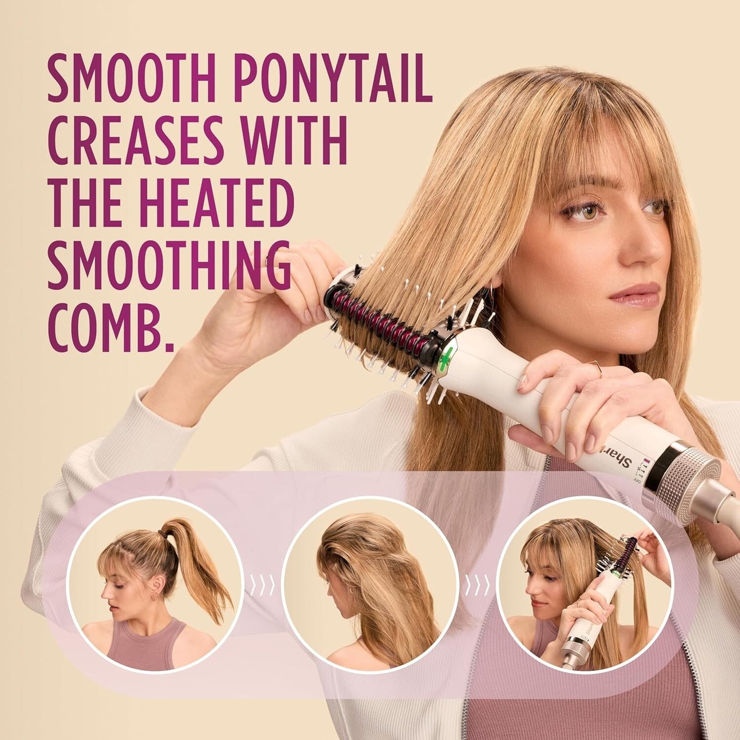 Shark HT212 SmoothStyle Heated Comb + Blow Dryer Brush with Heat Resistant Bag