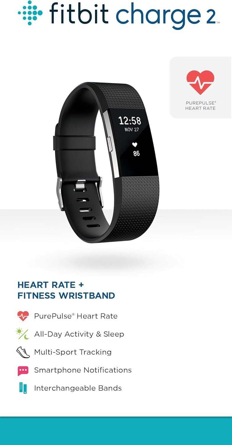 Fitbit Charge 2 Heart Rate Fitness Wristband Black Small Fb407sbks