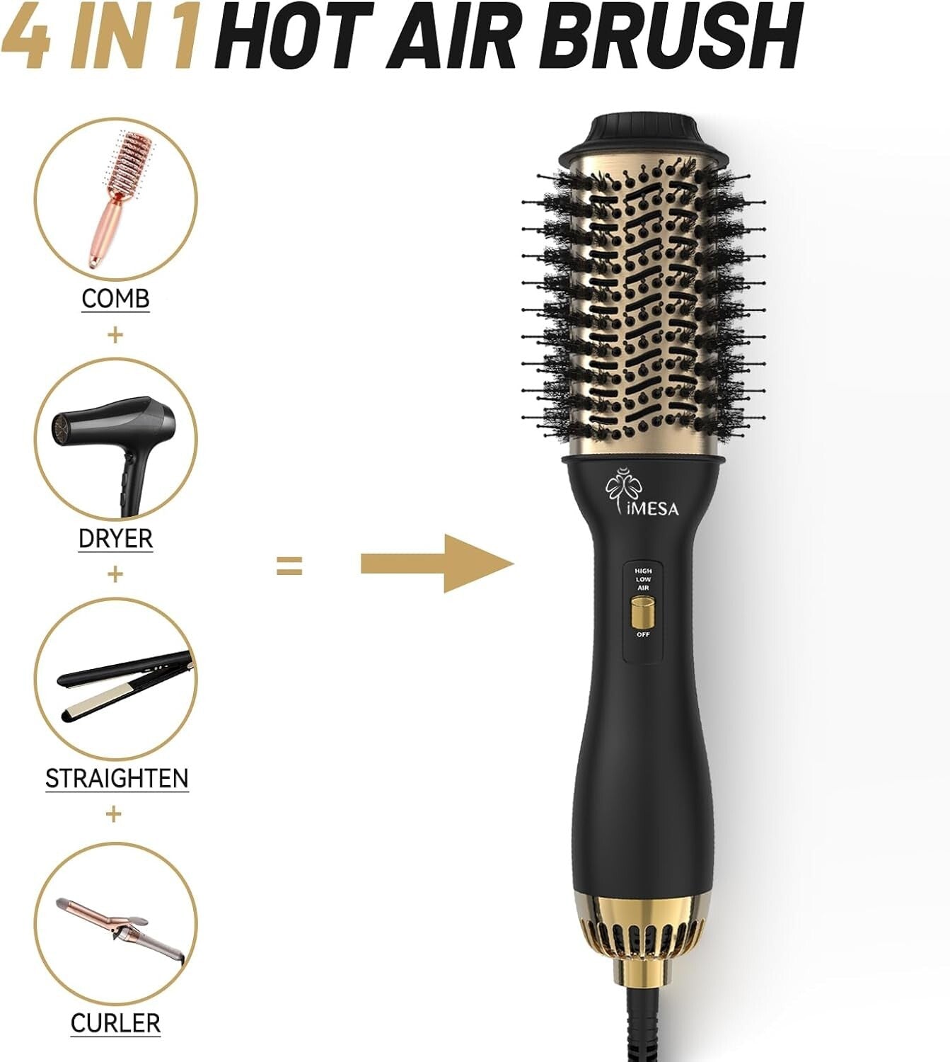 4-in-1 Hot Air Brush with Oval Barrel - Salon-Grade Styling Tool for All Hair Ty