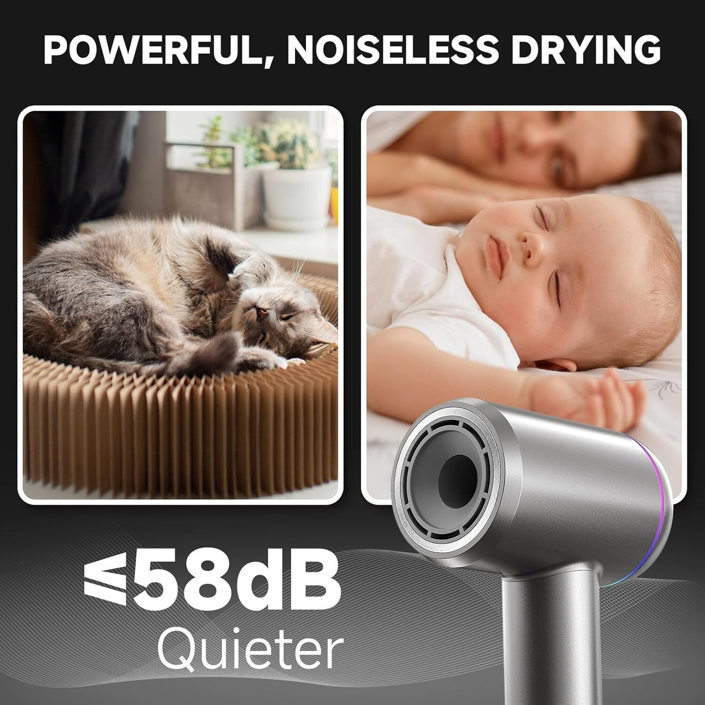 Hair Dryer with Diffuser, 150,000 RPM High Speed Negative Ionic Blow Dryer for F