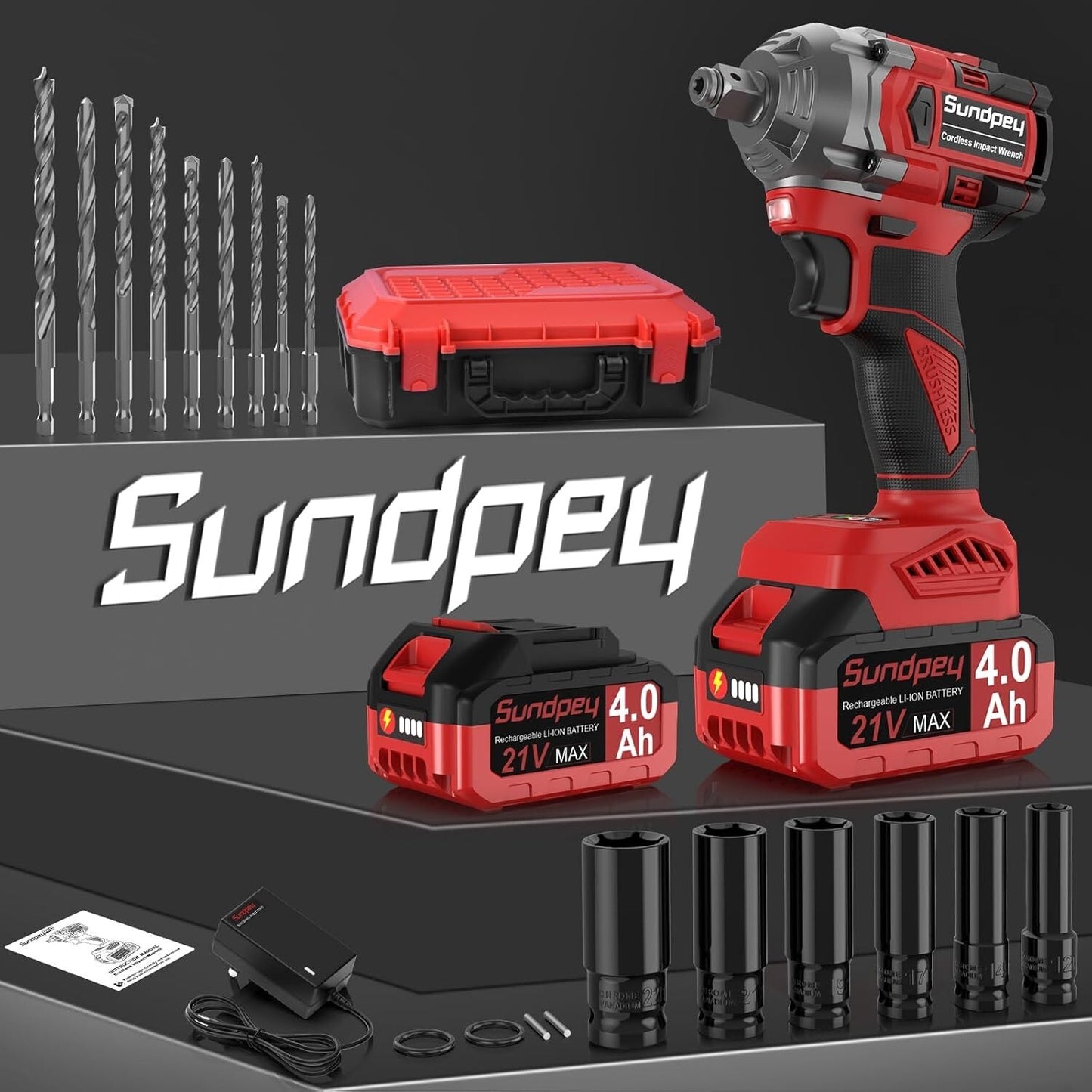 Sundpey 21V Cordless Impact Driver - 1/2 Inch 480Ft-lbs650N·m Brushless Elect...