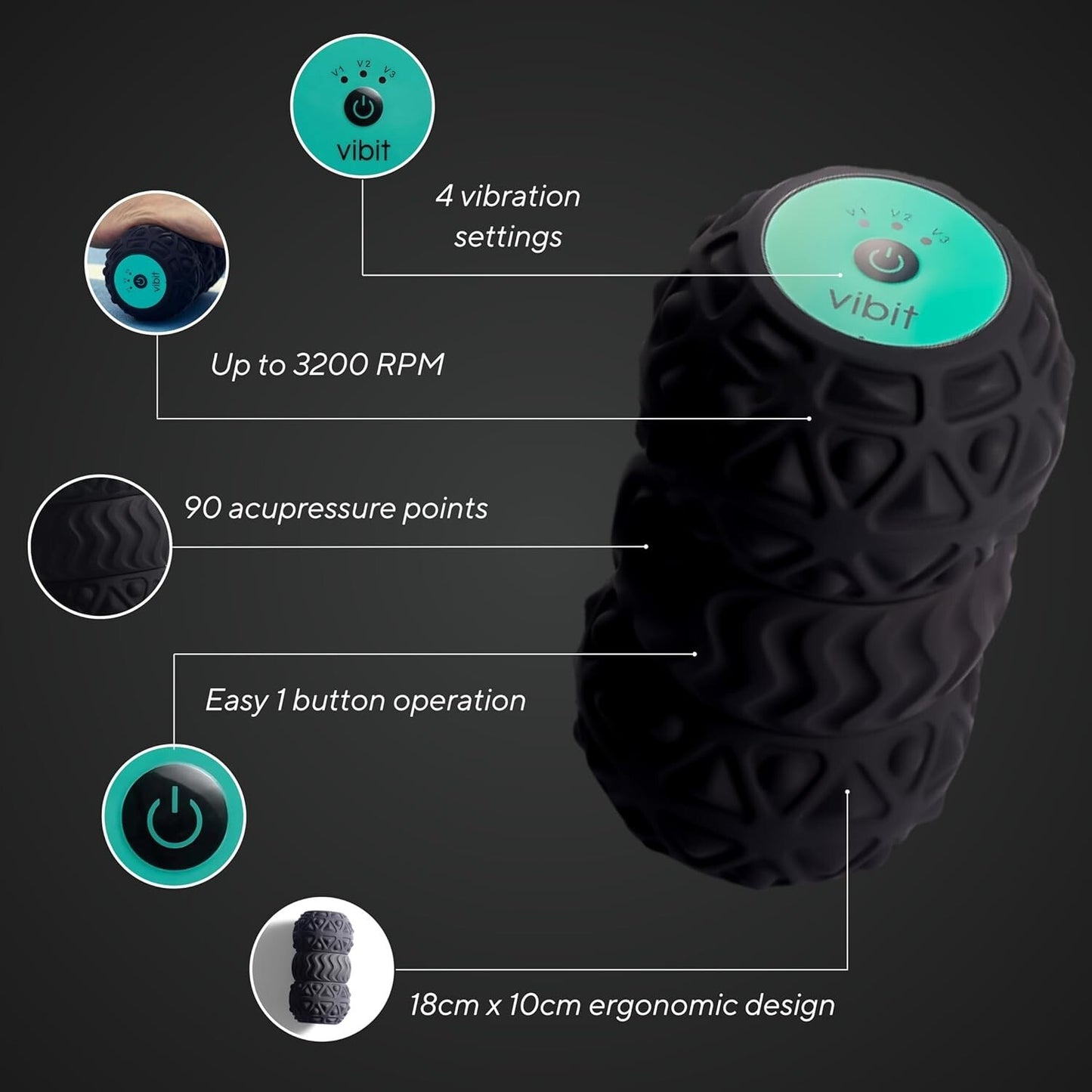 Vibit - Vibrating Massager for Plantar Fasciitis, Pain Relief and Sciatica, Blac