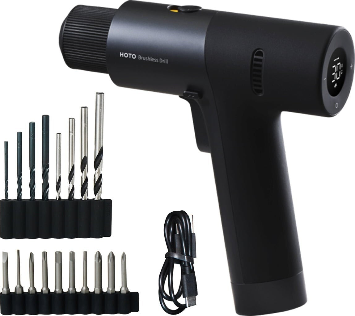 HOTO Cordless Brushless Drill Tool Set, Variable Speed, Hidden Buckle, Unique LE