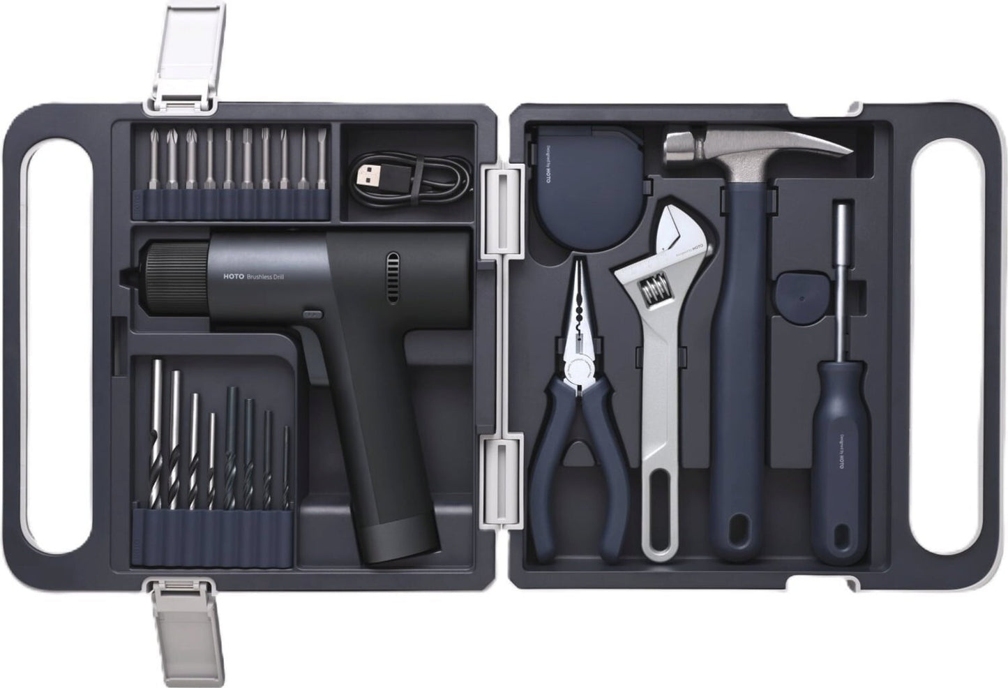 HOTO Cordless Brushless Drill Tool Set, Variable Speed, Hidden Buckle, Unique LE