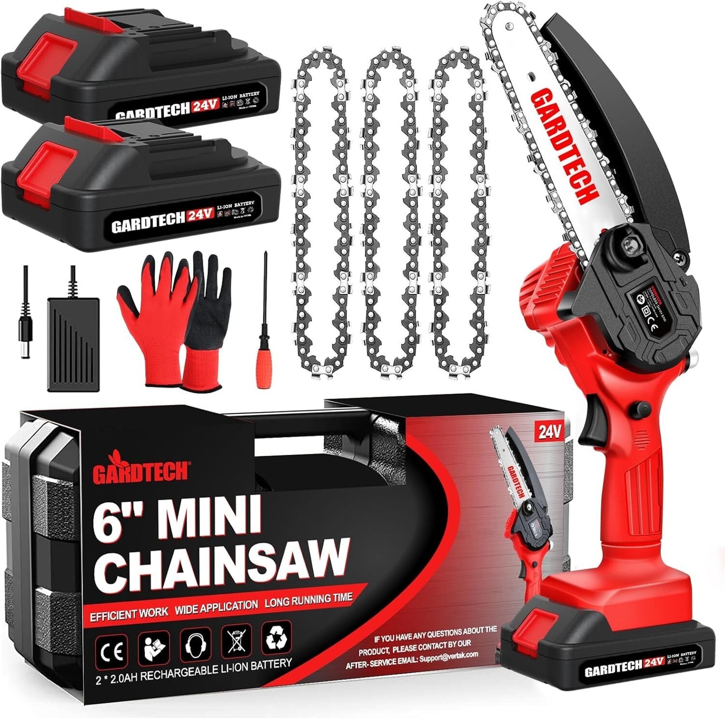 Mini Chainsaw 6 Inch, Gardtech Cordless Portable Electric Chain Saw Handheld Electric Chainsaws with 2023 Upgraded 4 Chains 2 Batteries Good for Olders, DIYer, Gardeners Continuously 2 Hours Work