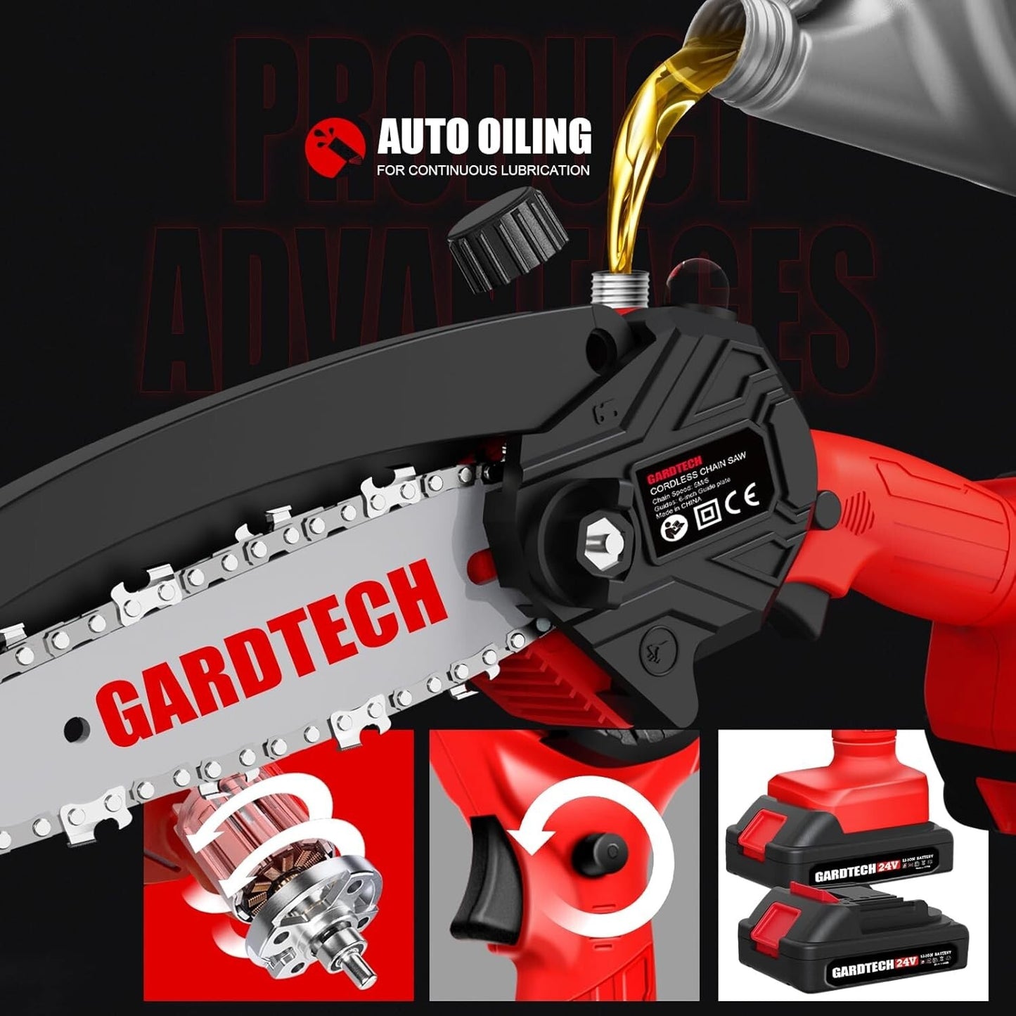 Mini Chainsaw 6 Inch, Gardtech Cordless Portable Electric Chain Saw Handheld Electric Chainsaws with 2023 Upgraded 4 Chains 2 Batteries Good for Olders, DIYer, Gardeners Continuously 2 Hours Work