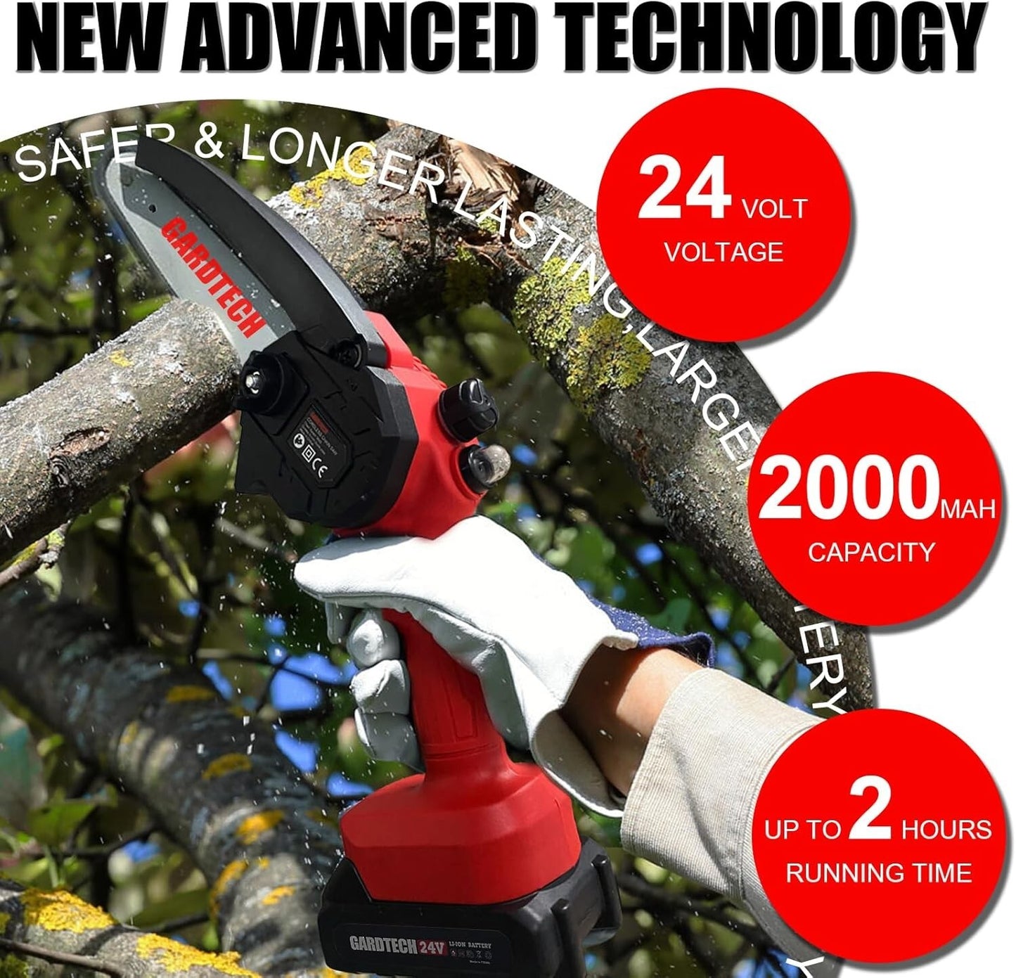Mini Chainsaw 6 Inch, Gardtech Cordless Portable Electric Chain Saw Handheld Electric Chainsaws with 2023 Upgraded 4 Chains 2 Batteries Good for Olders, DIYer, Gardeners Continuously 2 Hours Work