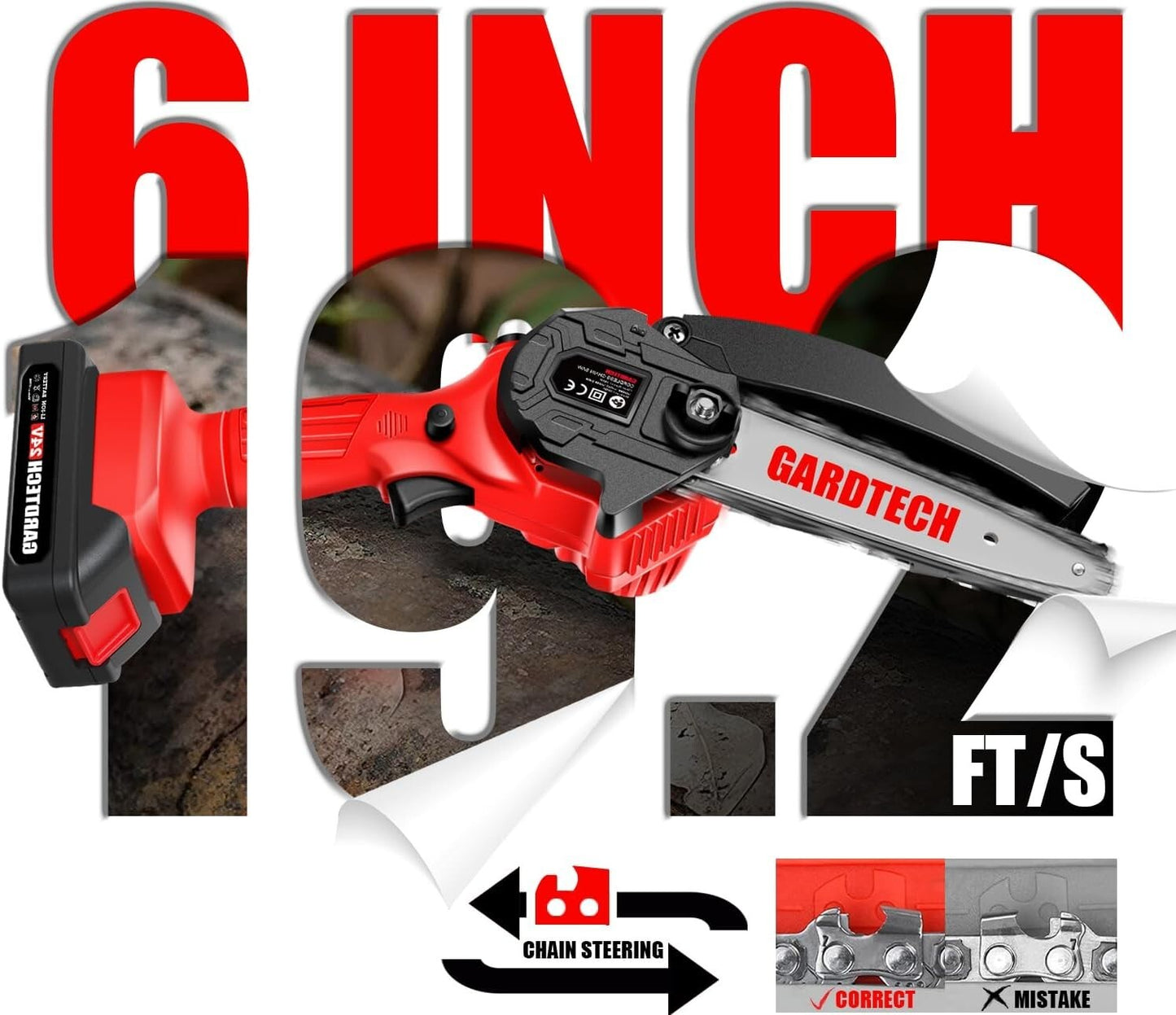 Mini Chainsaw 6 Inch, Gardtech Cordless Portable Electric Chain Saw Handheld Electric Chainsaws with 2023 Upgraded 4 Chains 2 Batteries Good for Olders, DIYer, Gardeners Continuously 2 Hours Work