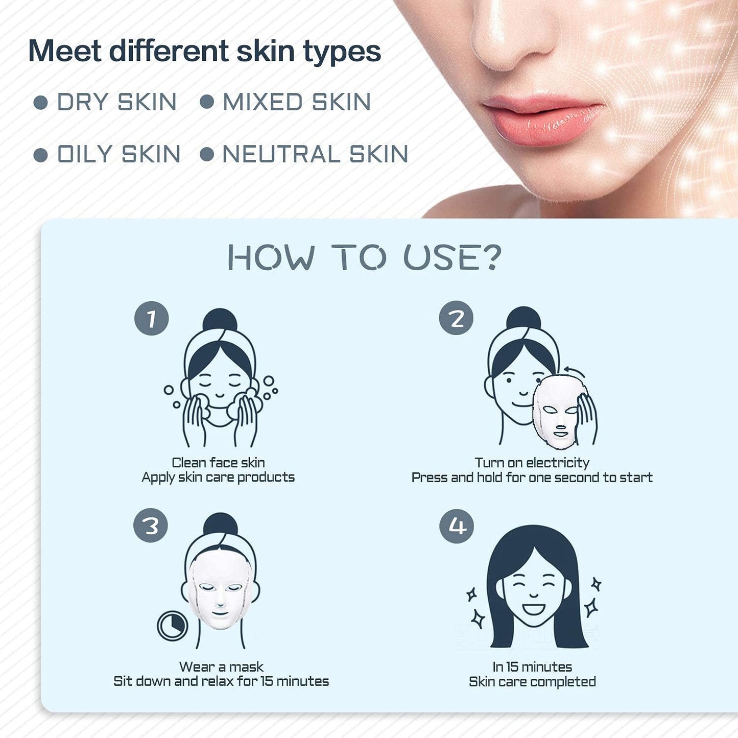 LED FACIAL LIGHT THERAPY Mask-Led Face Mask Light Therapy, 7 Led Light Therapy