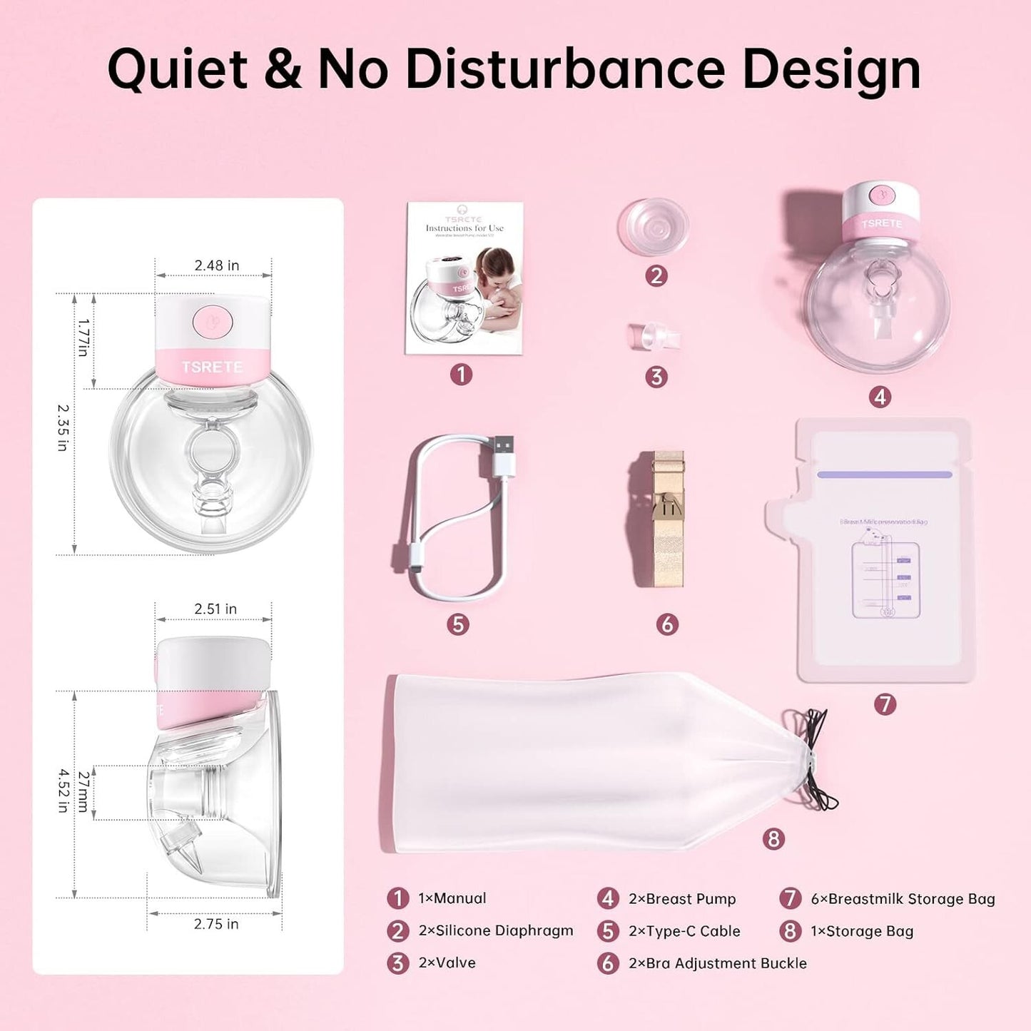 TSRETE Double Wearable Breast Pump, Electric Hands-Free Breast Pumps with 2 Mode