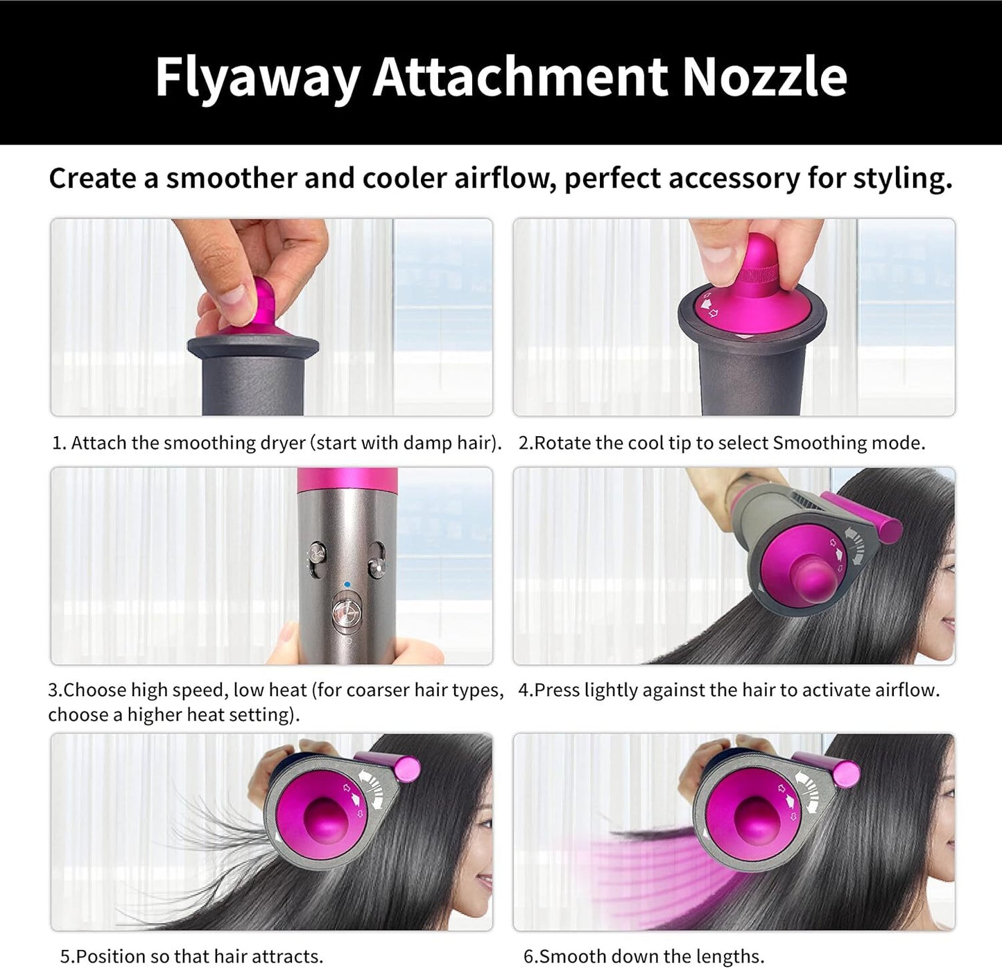 Anti-Flight Flyaway Attachment Nozzle Compatible with Dyson Airwrap Styler HS01