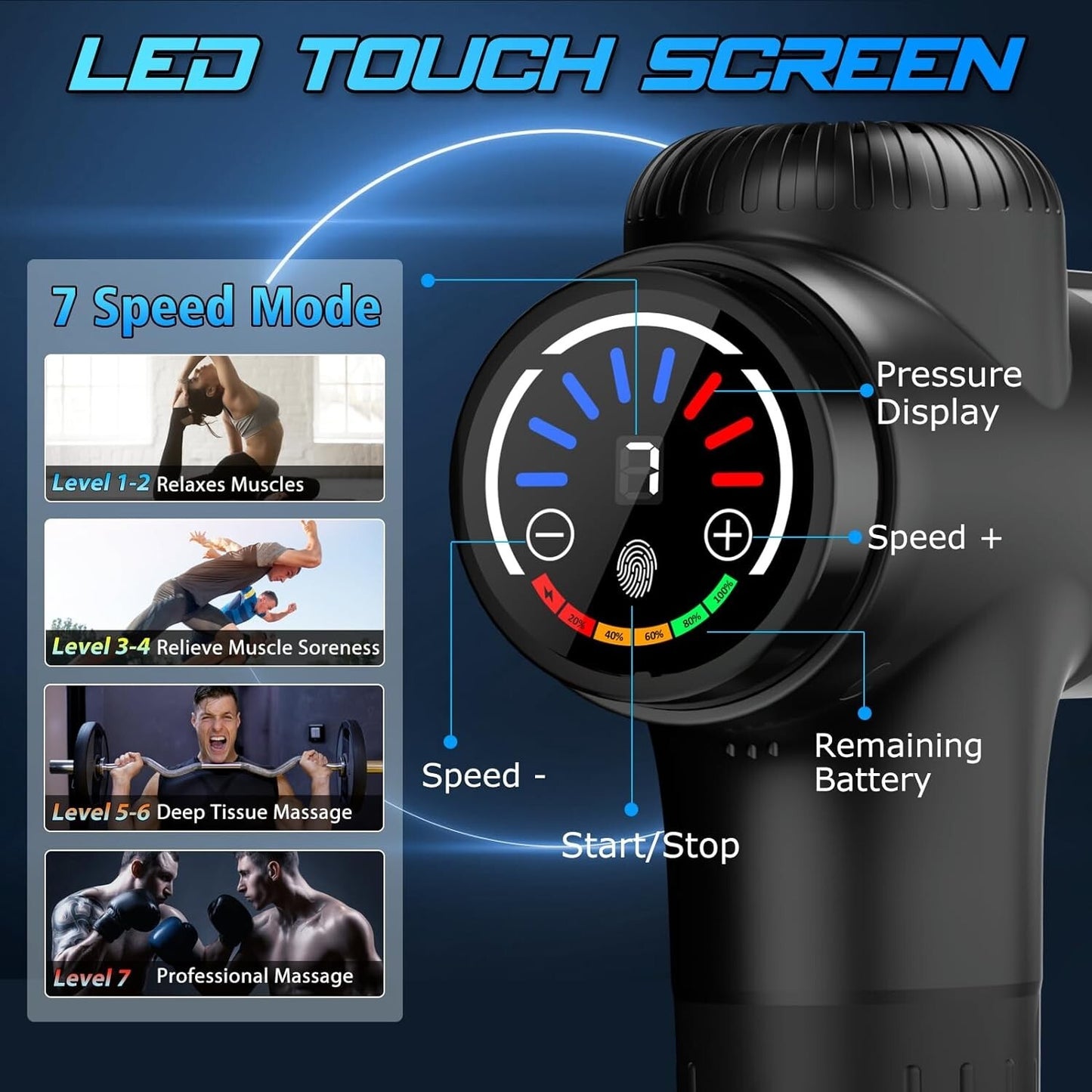 TOLOCO Massage Gun Deep Tissue, Percussion Massage Gun with 10 Replacement Heads