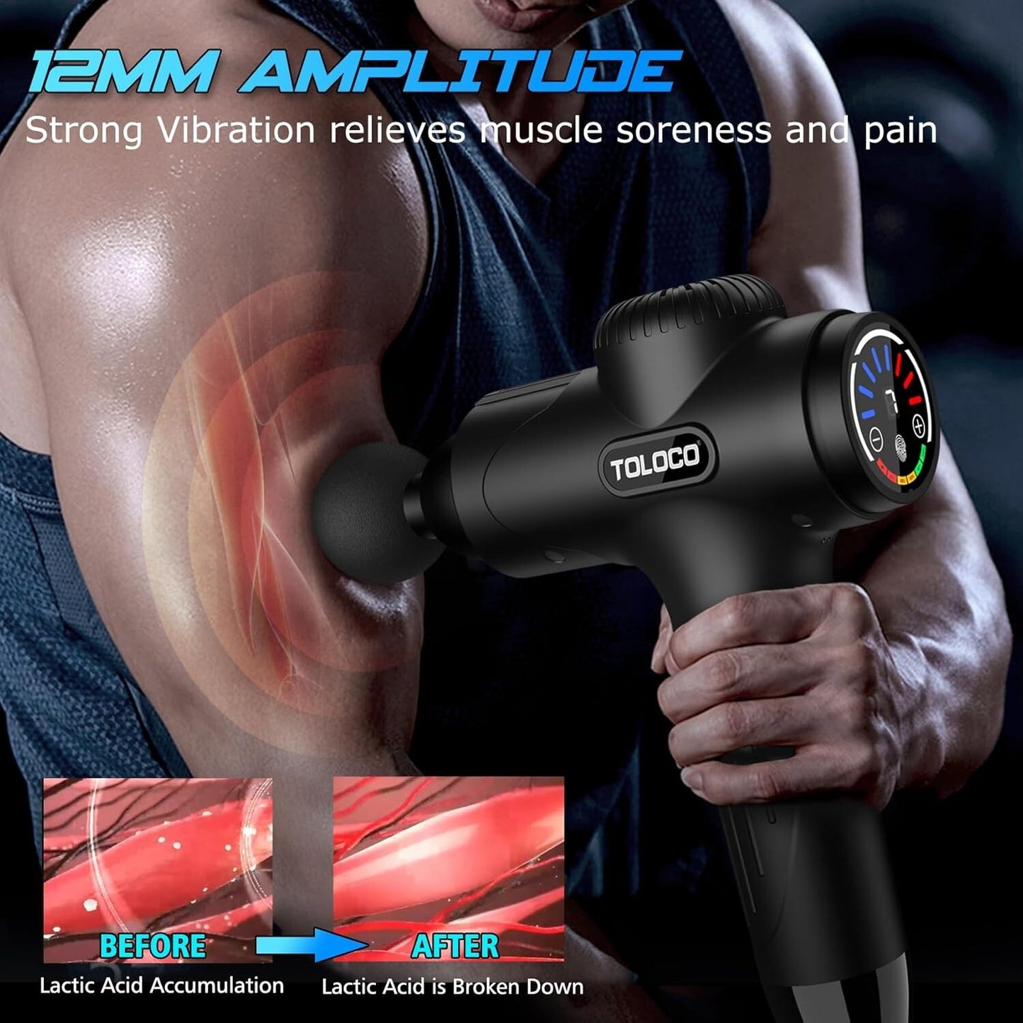 TOLOCO Massage Gun Deep Tissue, Percussion Massage Gun with 10 Replacement Heads