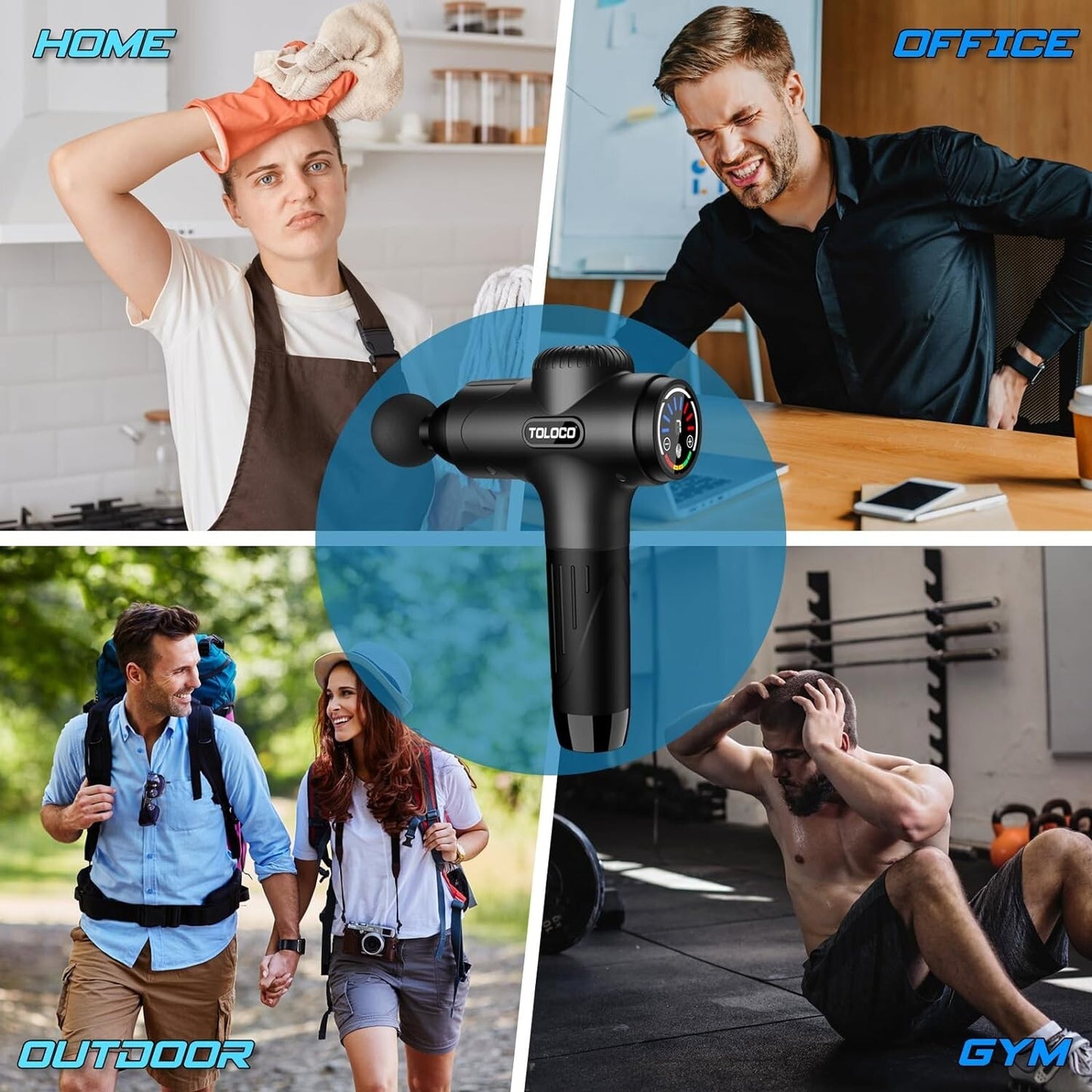 TOLOCO Massage Gun Deep Tissue, Percussion Massage Gun with 10 Replacement Heads
