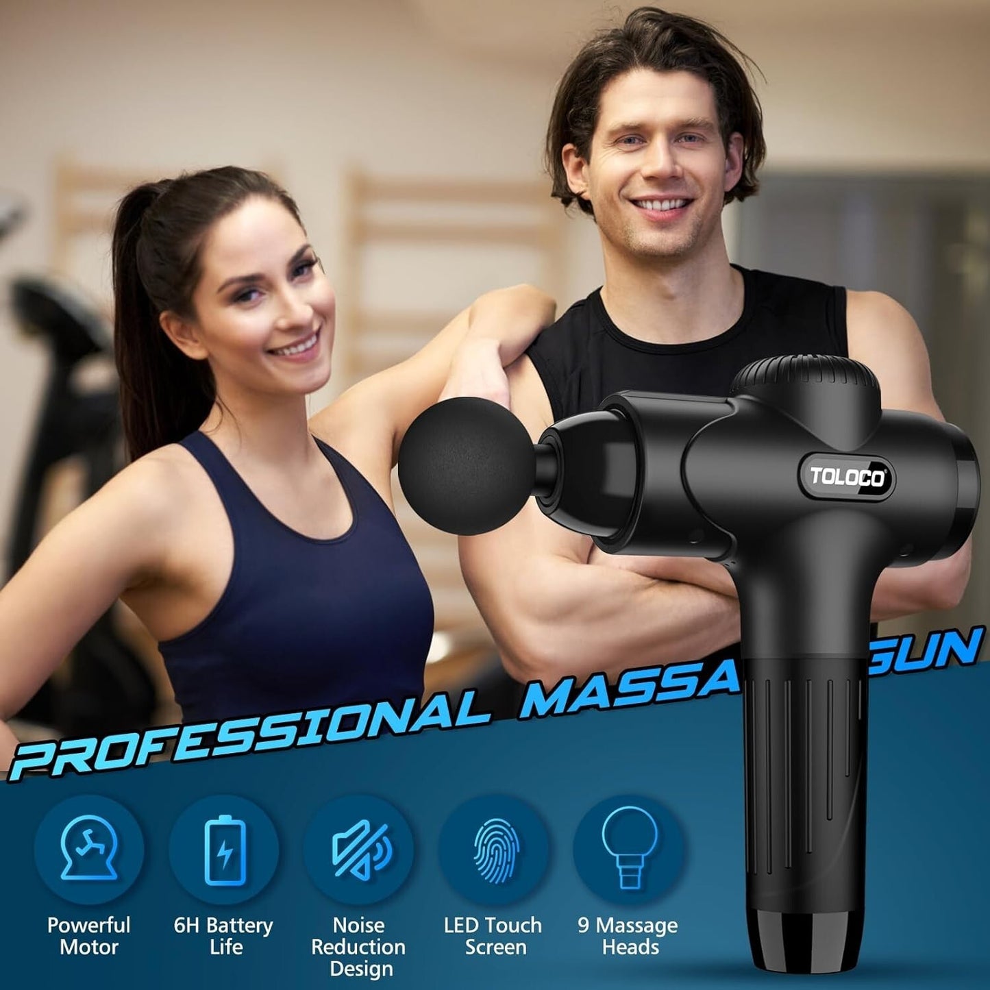 TOLOCO Massage Gun Deep Tissue, Percussion Massage Gun with 10 Replacement Heads