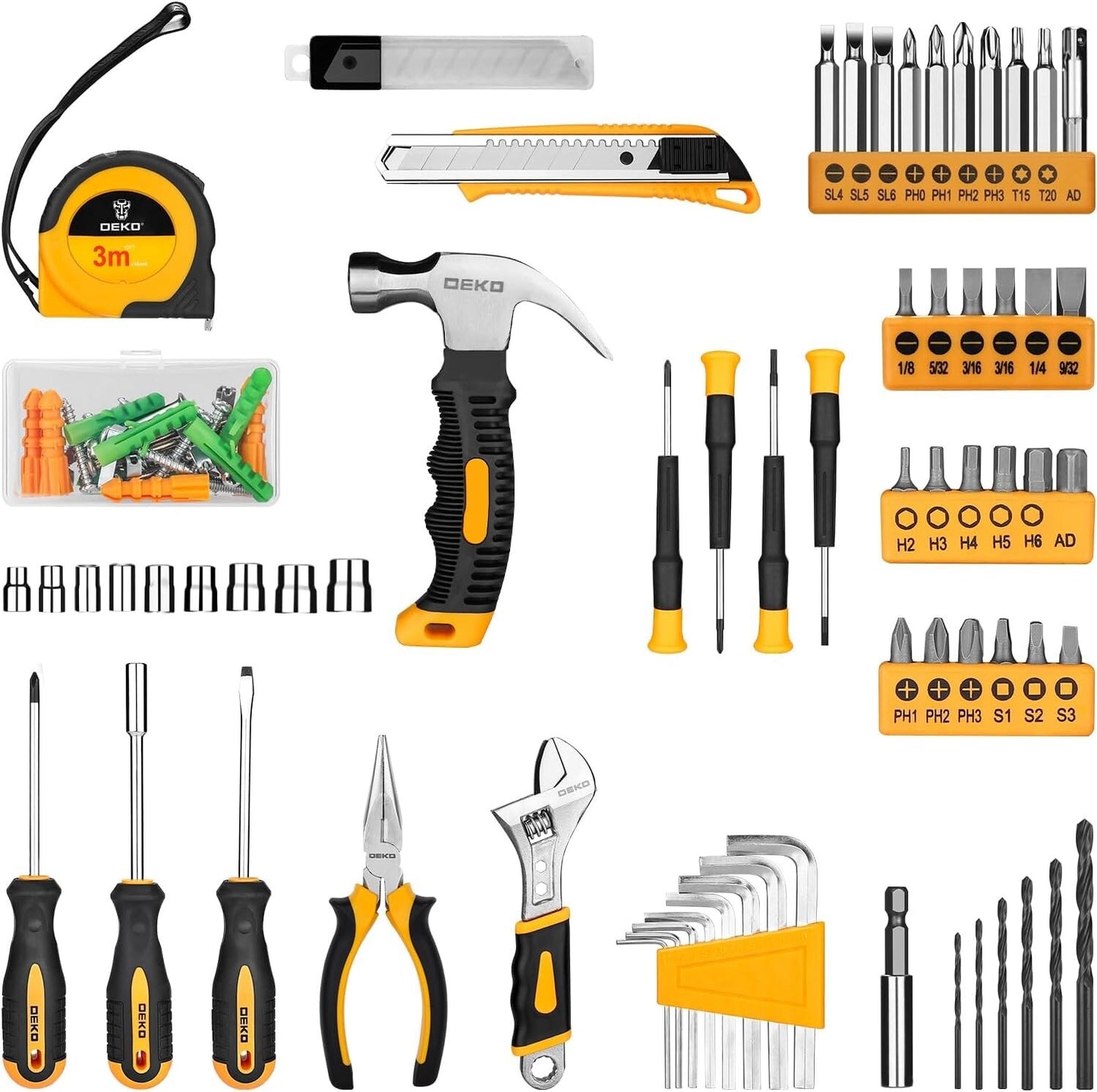 DEKOPRO Drill Bit Set: Tool Set with 8V Yellow Cordless Drill, Home Tool Kit