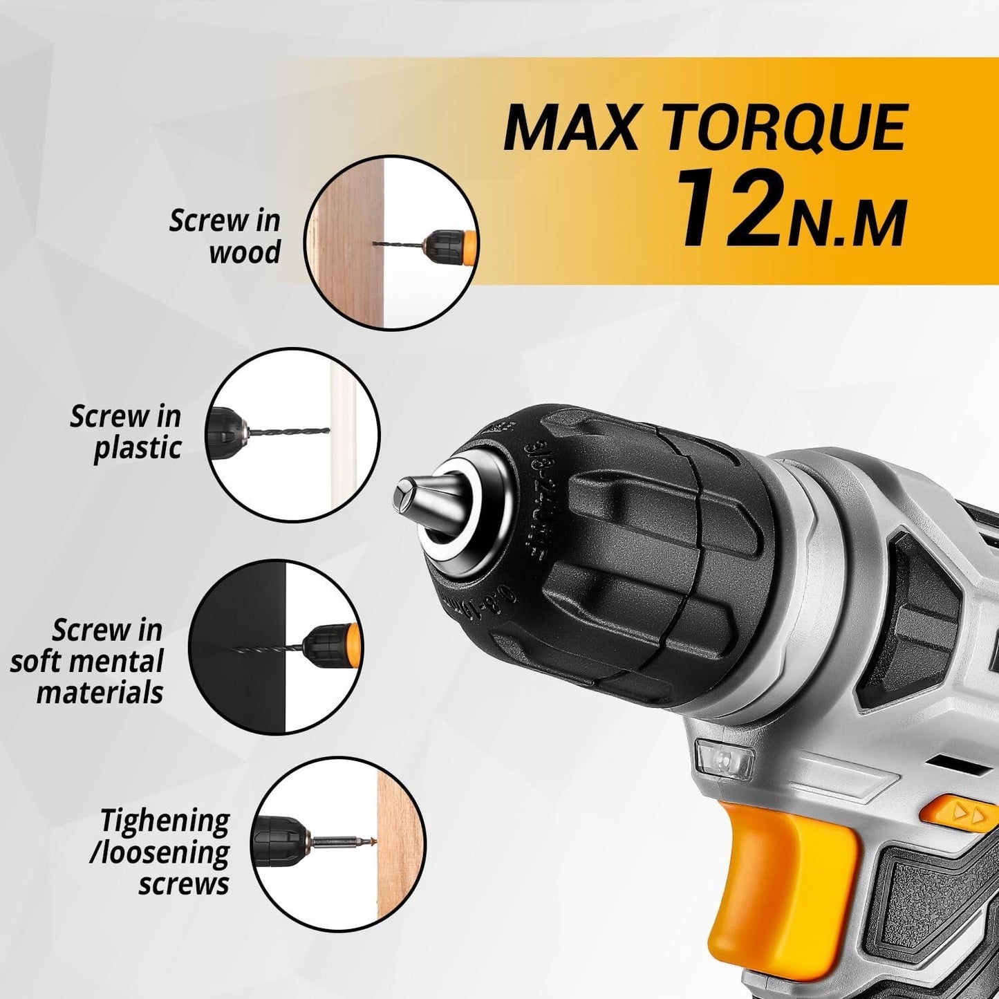 DEKOPRO Drill Bit Set: Tool Set with 8V Yellow Cordless Drill, Home Tool Kit