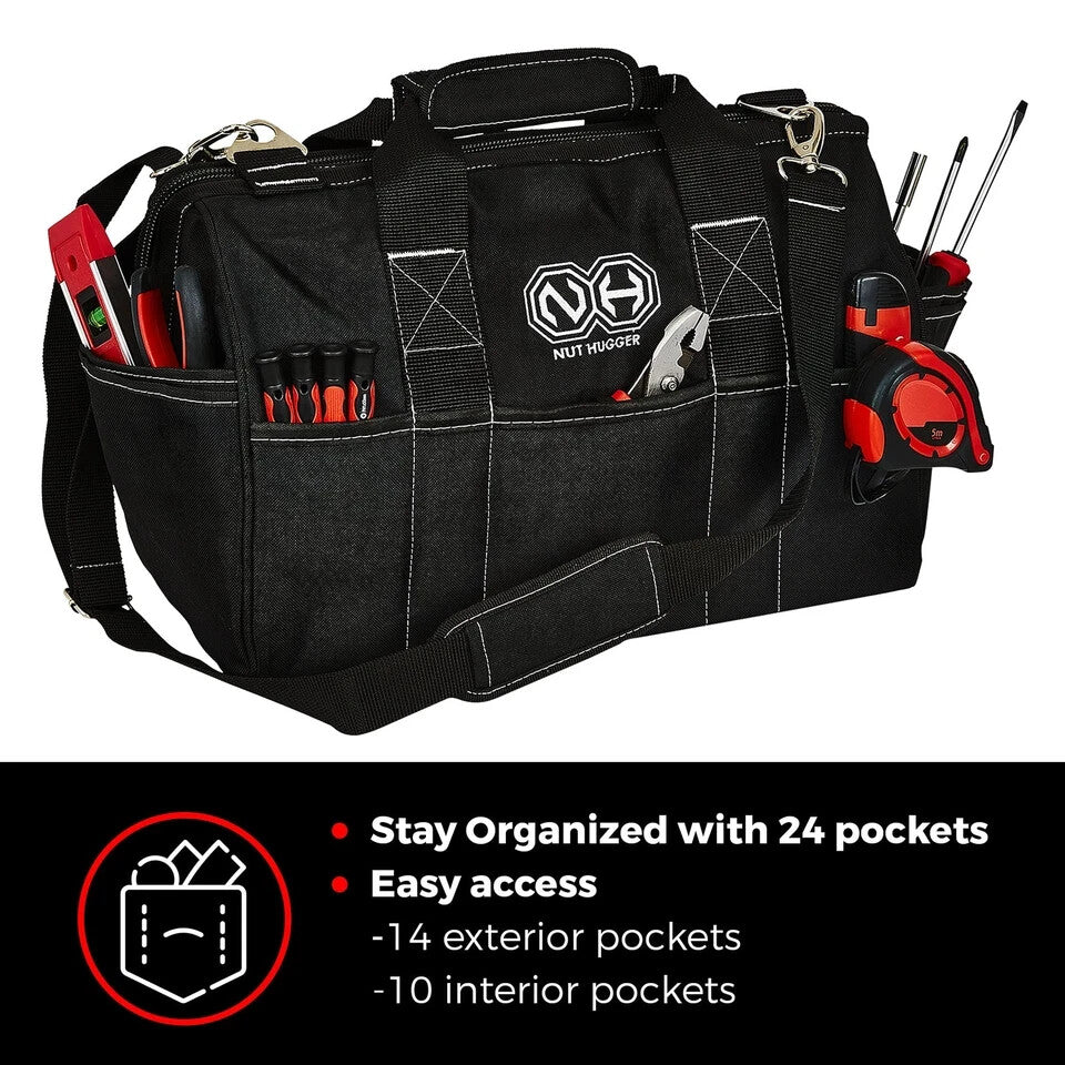 Nut Hugger Heavy-Duty Tool Bag, 12" Multi Tool Tote C...