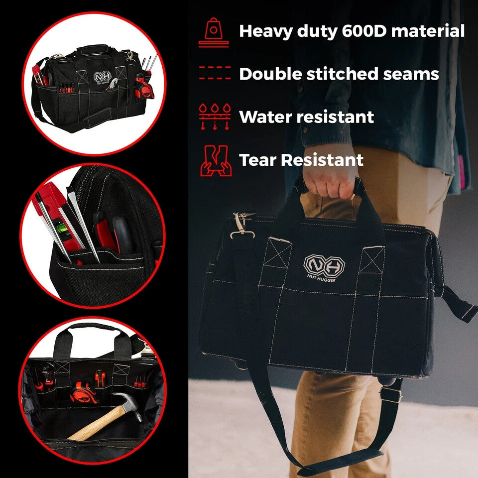 Nut Hugger Heavy-Duty Tool Bag, 12" Multi Tool Tote C...