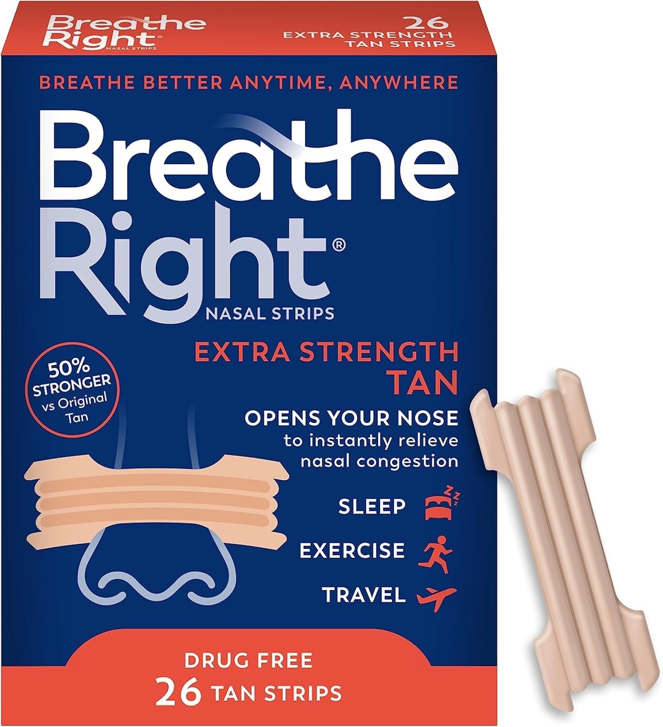 Breathe Right Nasal Strips, Extra Strength, Tan Nasal Strips, Help Stop Snoring,