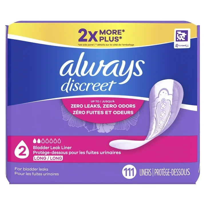 Always Discreet Incontinence Liners, Very Light Long, 111 CT