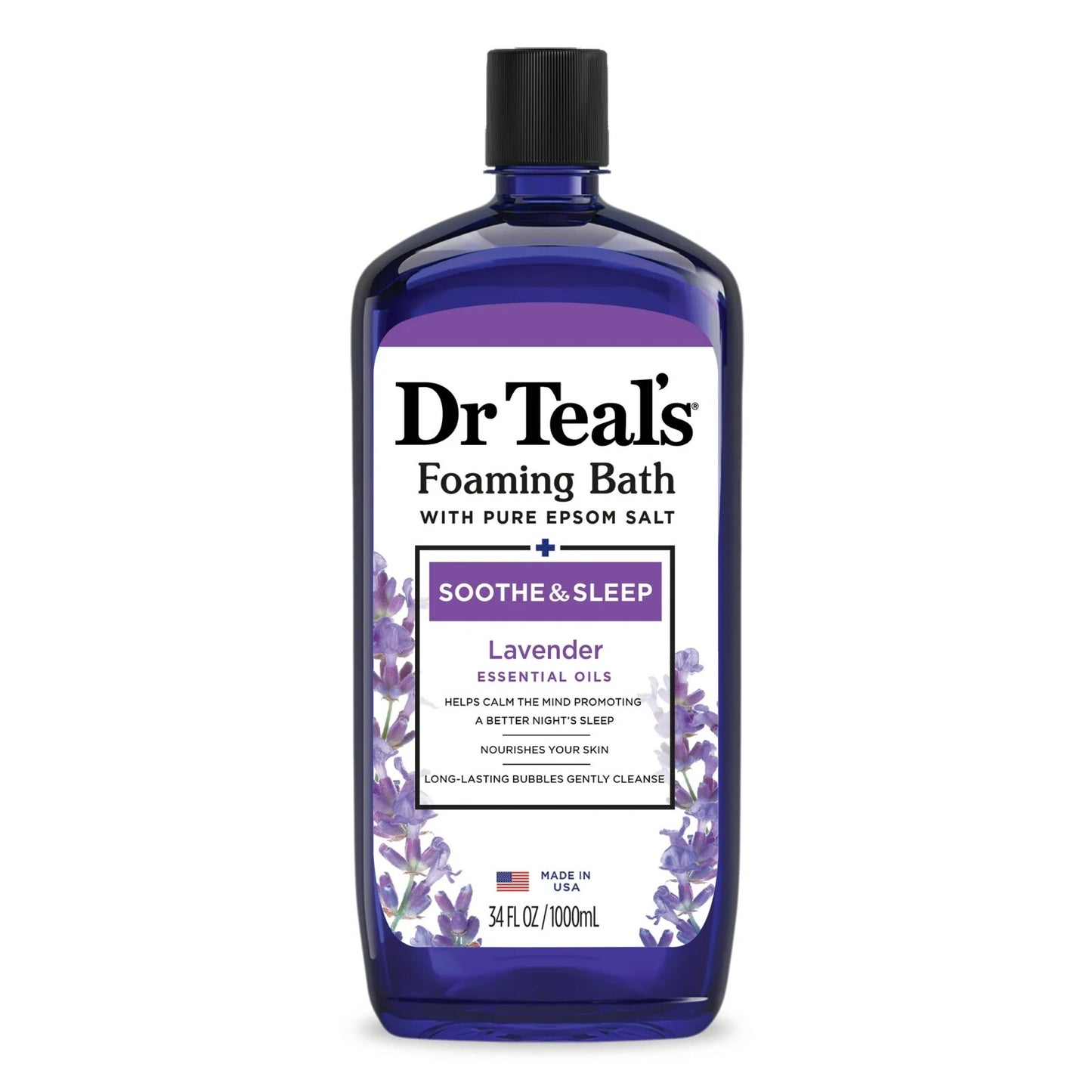 Dr Teal's Foaming Bath with Pure Epsom Salt, Soothe & Sleep w Lavender, 34 fl oz