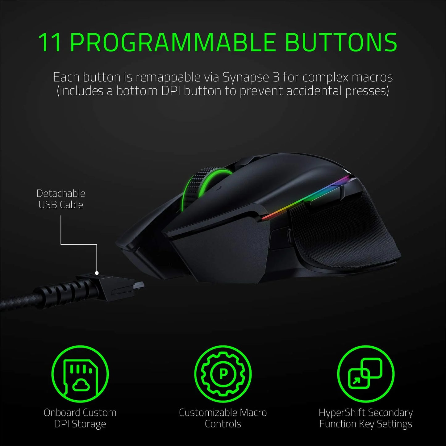 Razer Basilisk Ultimate HyperSpeed Wireless Gaming Mouse w/ Charging Dock: Fastest Gaming Mouse Switch - 20K DPI Optical Sensor - Chroma RGB - 11 Programmable Buttons - 100 Hr Battery - Classic Black