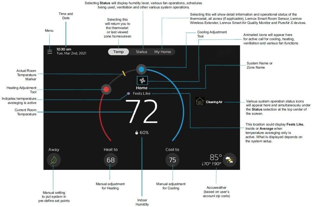 Lennox S40 (22V24) Smart Thermostat, Touchscreen, WiFi, Communicating System Control, Programmable, High Efficiency, Geo-Fencing, Remote Access, Wi-Fi and Alexa Enabled, Easy Installation