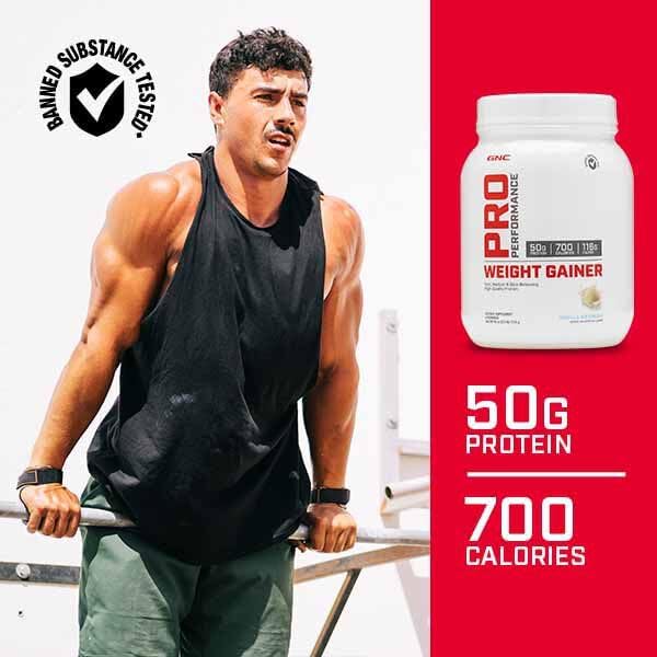 GNC Pro Performance Weight Gainer Protein Powder, 50g Protein, High Calorie, 700 Calories, Supports Mass and Muscle Recovery, MCT, BCAA, 3rd Party Tested, Double Strawberries and Cream, 6 Servings