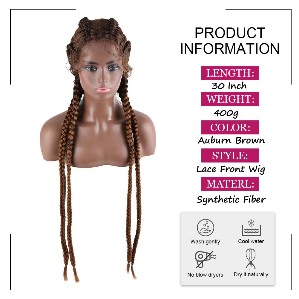 Kalisa Ombre Brown 4 Twist Lace Front Braid Wig Nature Looking with Baby Hair Synthetic Wigs Hand Tied Heat Resistant Fiber 4 Braided Daily Wear Wigs for Women 30 Inches