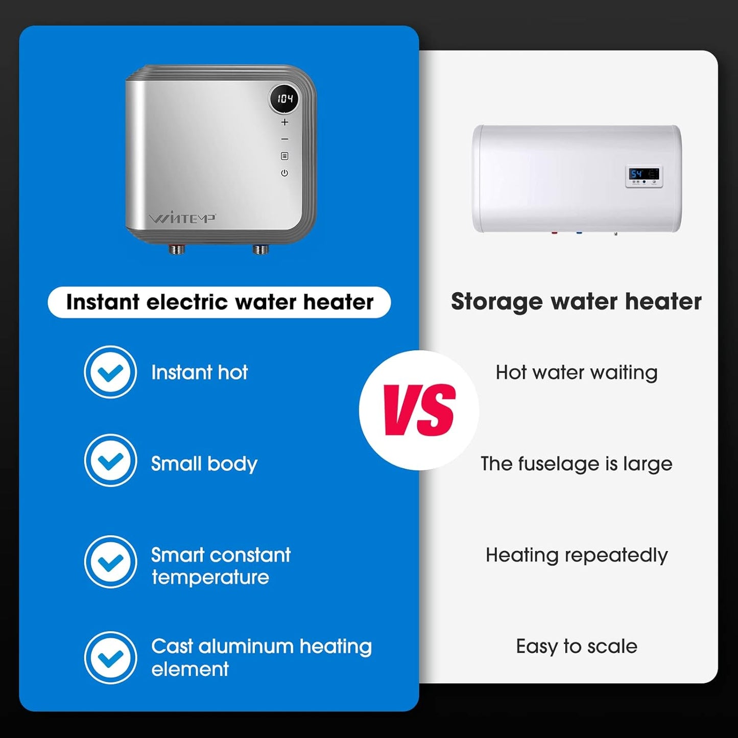 Tankless Water Heater Electric 3.5KW 110~120V, Designed to Provide Hot Water on Demand Without the Need for a Storage Tank, Use a Self - Adjusting Rotatable Digital Display Silver ETL