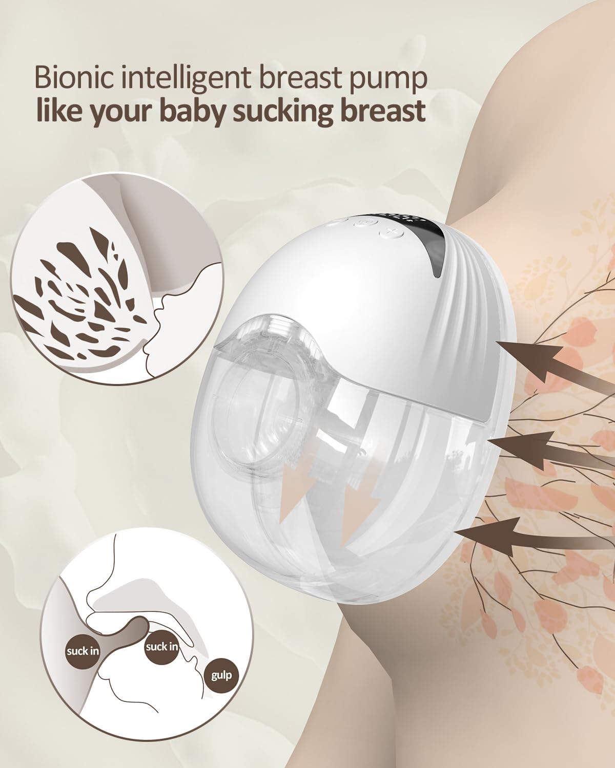 Wearable Breast Pump, Hands Free Breast Pump, 4 Pumping Modes, 12 Levels Hospital Strength Suction, LED Display, Leak-Resistant Design, 2 Breast Flange Sizes Included: 13/15/17/19/21mm