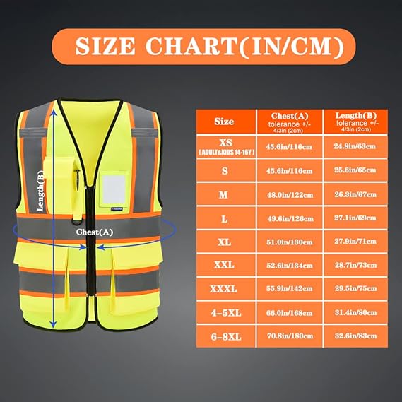 AYKRM 11 color High Vis Reflective Safety Vest for Women Men Security Pocket Zipper Size 2XL