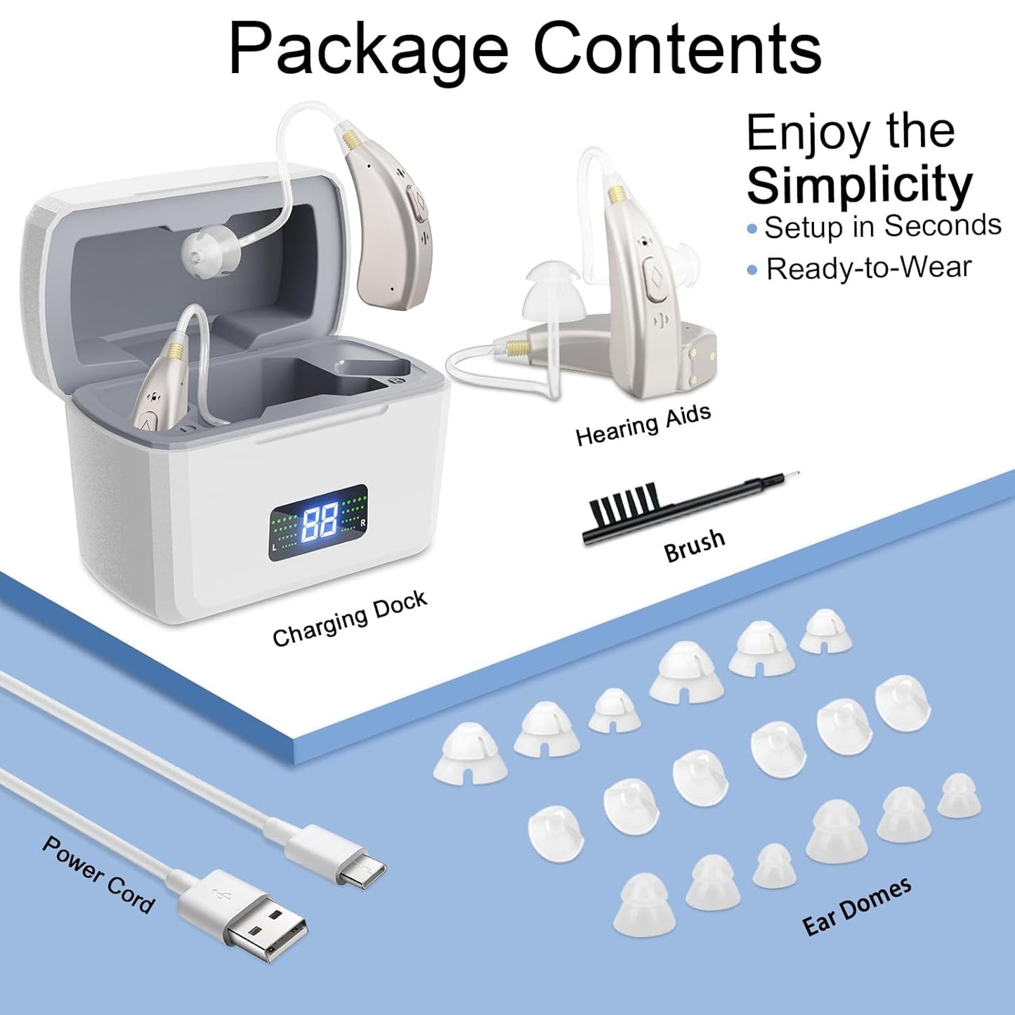 OTC Hearing Aids,Wireless Rechargeable Hearing Aids for Seniors,Hearing Amplifiers for The Hearing Loss With Noise Cancellation,Premium Comfort Design and Nearly Invisible,Simple To Operate