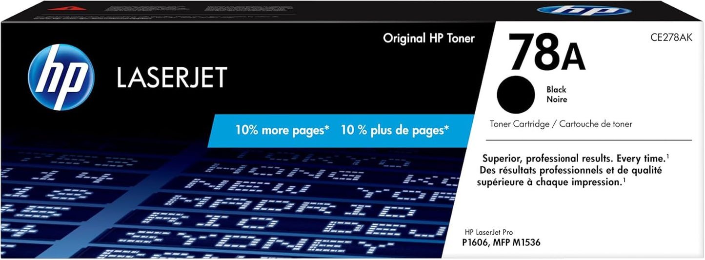 HP 78A Black Toner Cartridges (2-pack) | Works with HP LaserJet Pro P1566, P1606 Series, HP LaserJet Pro MFP M1536 Series | CE278D