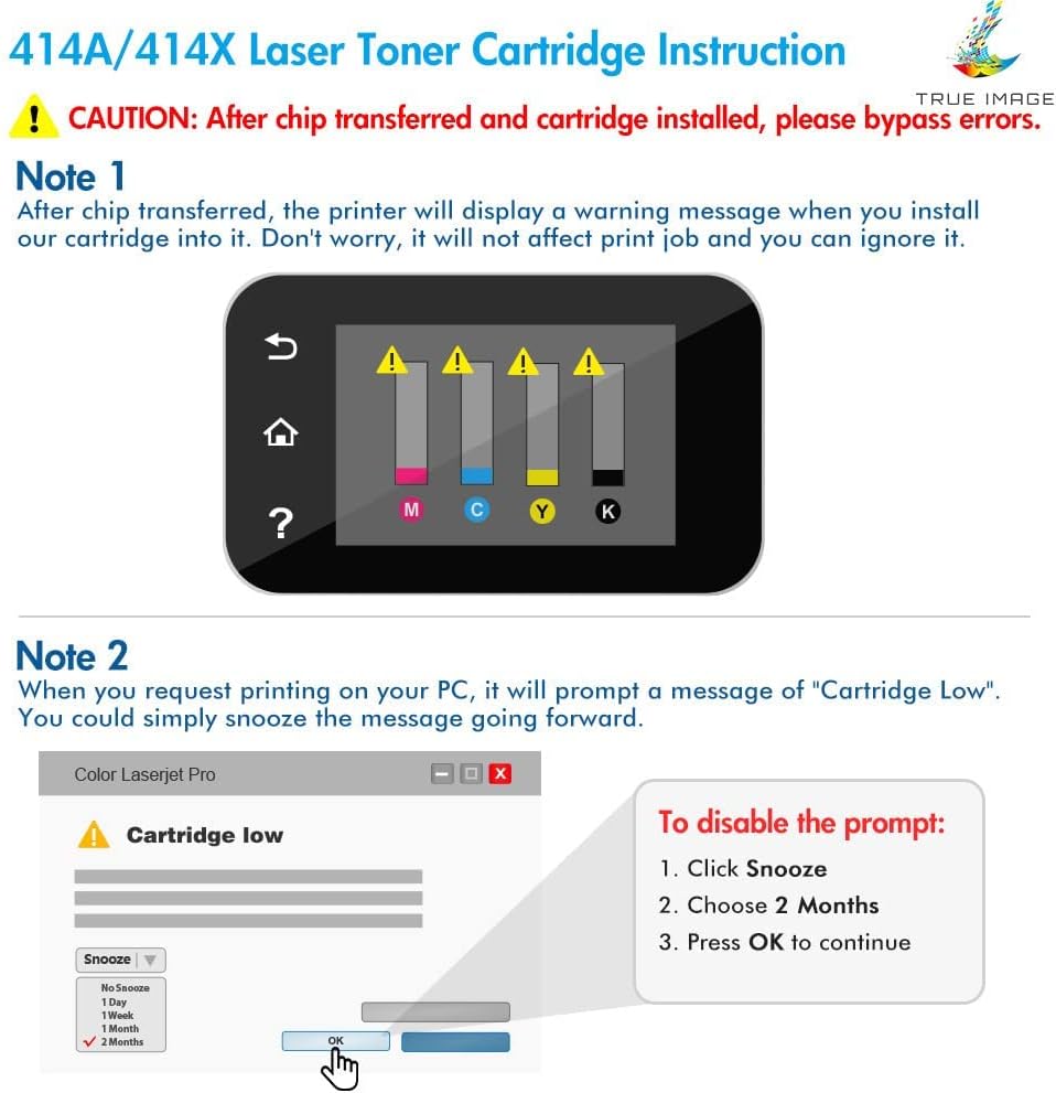 TRUE IMAGE Compatible 414A Toner Cartridge Replacement for HP 414A 414X W2020A for HP Color Laserjet Pro MFP M479fdw M479fdn M454dw M454dn M454 M479 Printer Toner (Black Cyan Yellow Magenta,4-Pack)