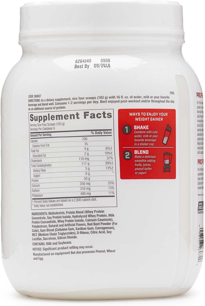 GNC Pro Performance Weight Gainer Protein Powder, 50g Protein, High Calorie, 700 Calories, Supports Mass and Muscle Recovery, MCT, BCAA, 3rd Party Tested, Double Strawberries and Cream, 6 Servings