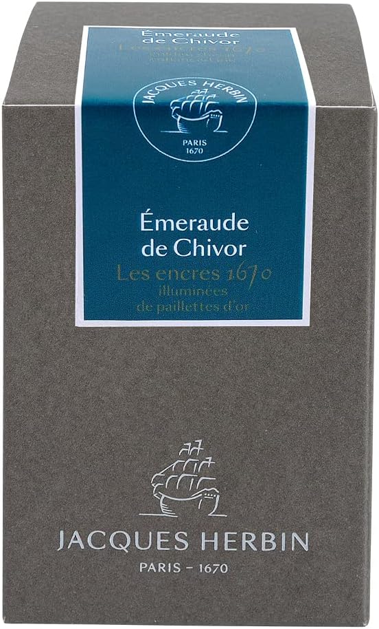 Jacques Herbin - Ref 15035JT - Ink for Fountain Pens & Rollerball Pens - Émeraude de Chivor/Emerald of Chivor - 50ml Bottle - '1670' Jacques Herbin Prestige Collection - Blue-Coloured Ink