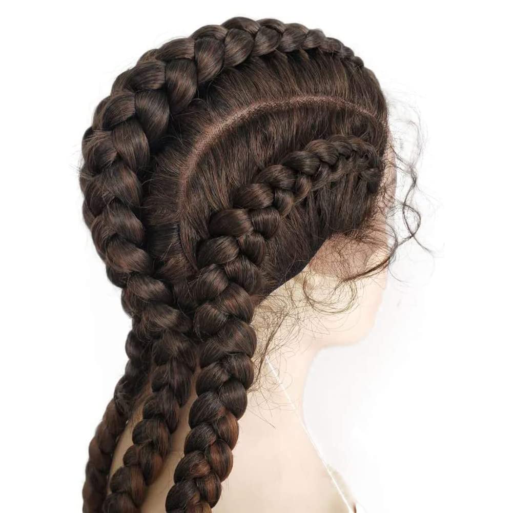 Kalisa Ombre Brown 4 Twist Lace Front Braid Wig Nature Looking with Baby Hair Synthetic Wigs Hand Tied Heat Resistant Fiber 4 Braided Daily Wear Wigs for Women 30 Inches