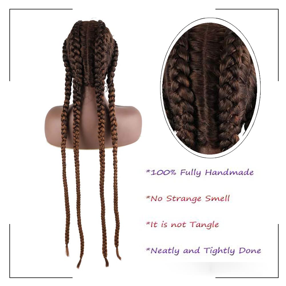 Kalisa Ombre Brown 4 Twist Lace Front Braid Wig Nature Looking with Baby Hair Synthetic Wigs Hand Tied Heat Resistant Fiber 4 Braided Daily Wear Wigs for Women 30 Inches