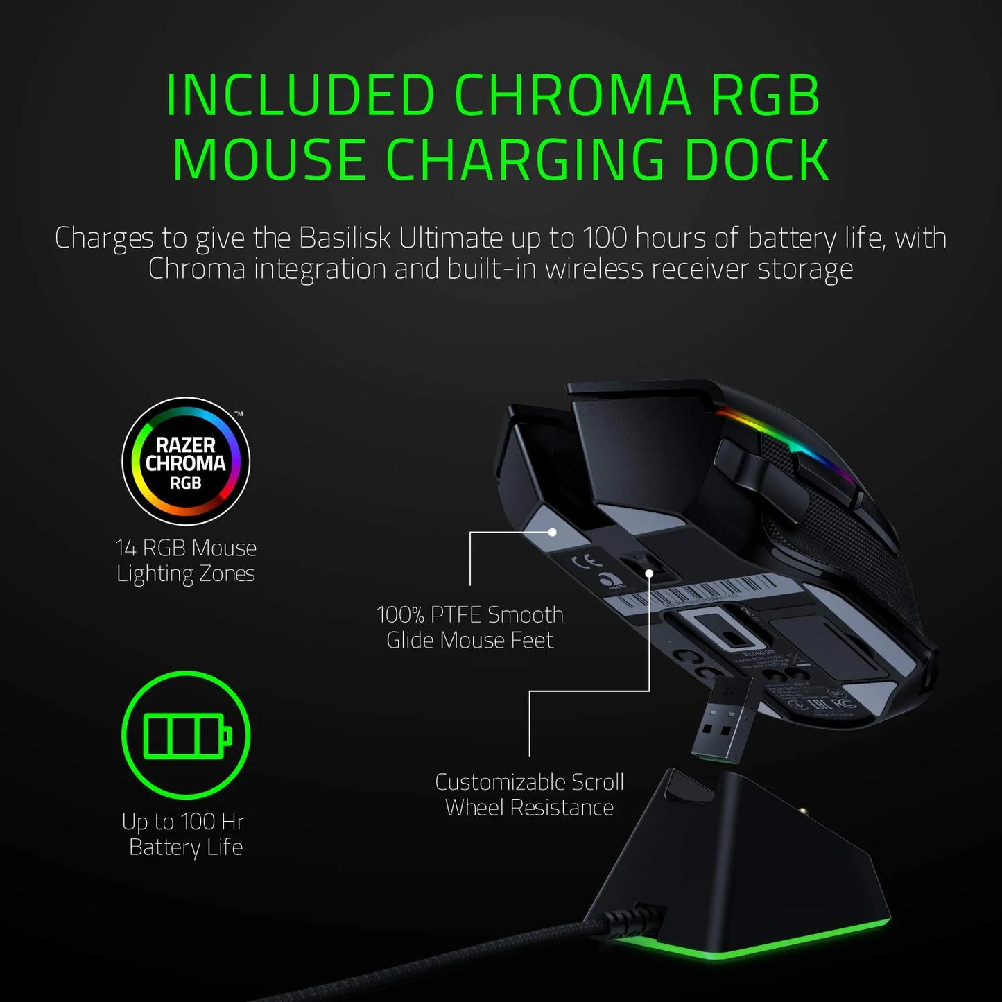 Razer Basilisk Ultimate HyperSpeed Wireless Gaming Mouse w/ Charging Dock: Fastest Gaming Mouse Switch - 20K DPI Optical Sensor - Chroma RGB - 11 Programmable Buttons - 100 Hr Battery - Classic Black