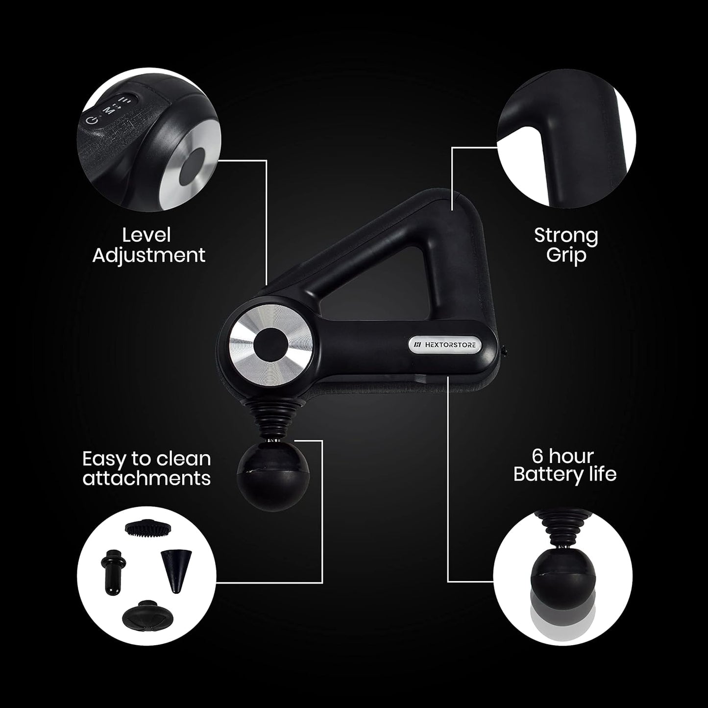 HEXTOR Massage Gun with 12 Heads 4 Modes, 4th Generation Deep Tissue Massager Gun for Athletes Pain Relief and Relaxation, Electric Handheld Massager Gun with Hand Carry Bag Gift for Men,Women