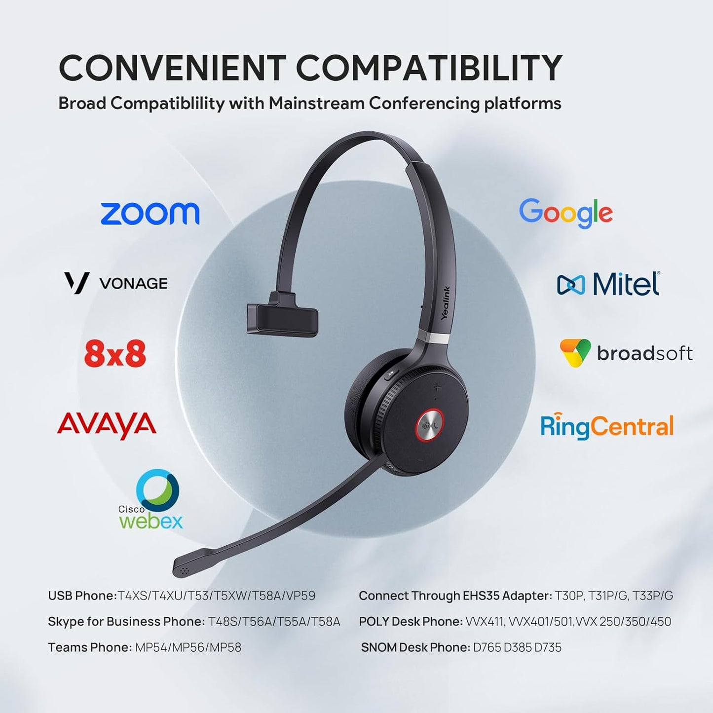 Yealink WH62 Mono UC DECT Wireless Headset 525 ft Range for Zoom Skype Certified Work Headset with 2X Noise Canceling Mic for IP Phone and Computer, Office Single On Ear Headphone,13 Talk Time