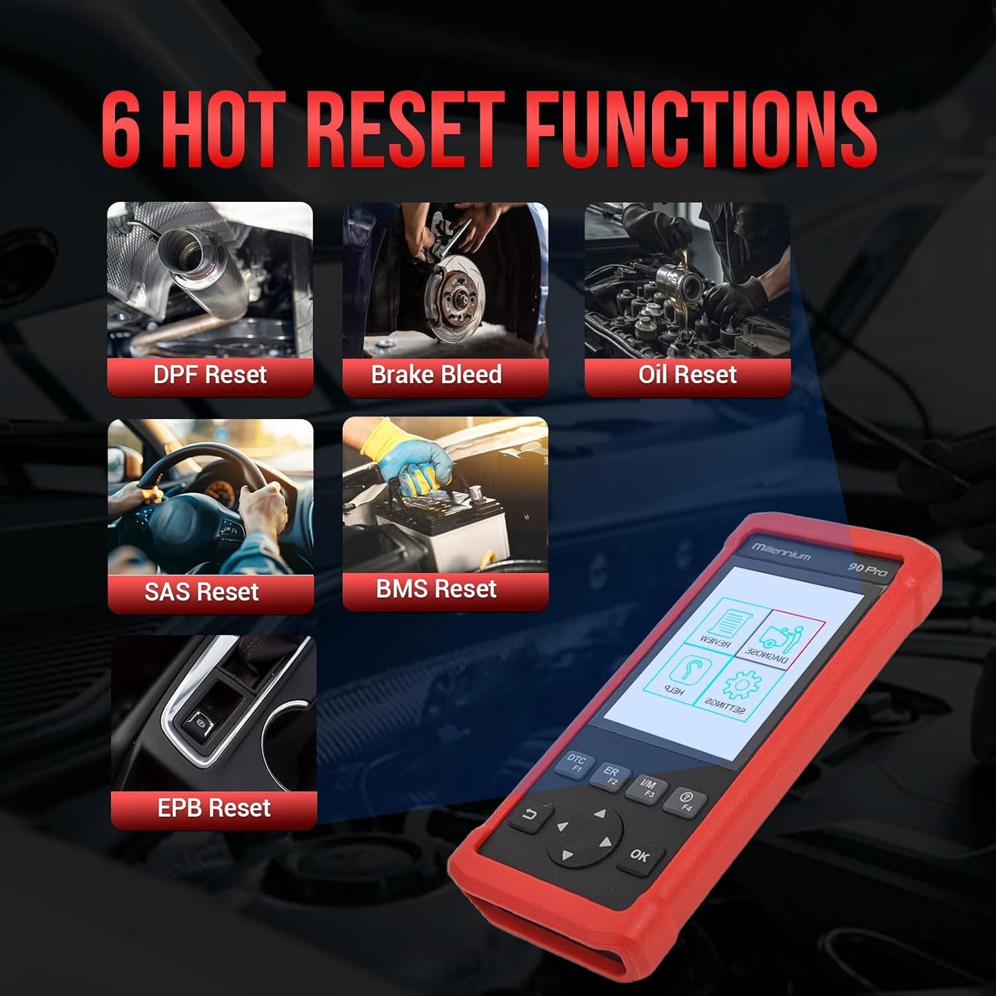 OBD2 Scanner LAUNCH Millennium 90 Pro Car Scanner, Full OBD2 Code Reader, Diagnostic Scan Tool for ABS SRS at Engine, with Oil EPB BMS ABS Bleeding SAS Reset Service Functions, Lifetime Free Update