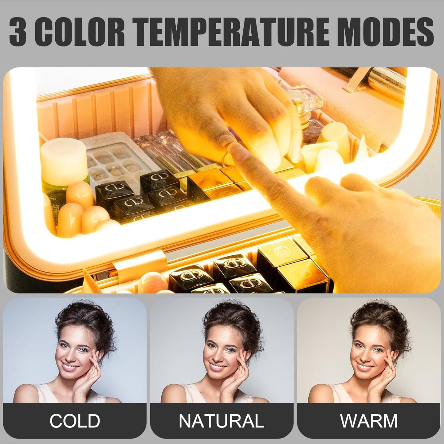 Travel Makeup Train Case With LED Lights, 3 Brightness Adjustable Portable Makeup Organizer, Professional Adjustable Divider Storage Waterproof Makeup Train Case Accessories and Toolboxes