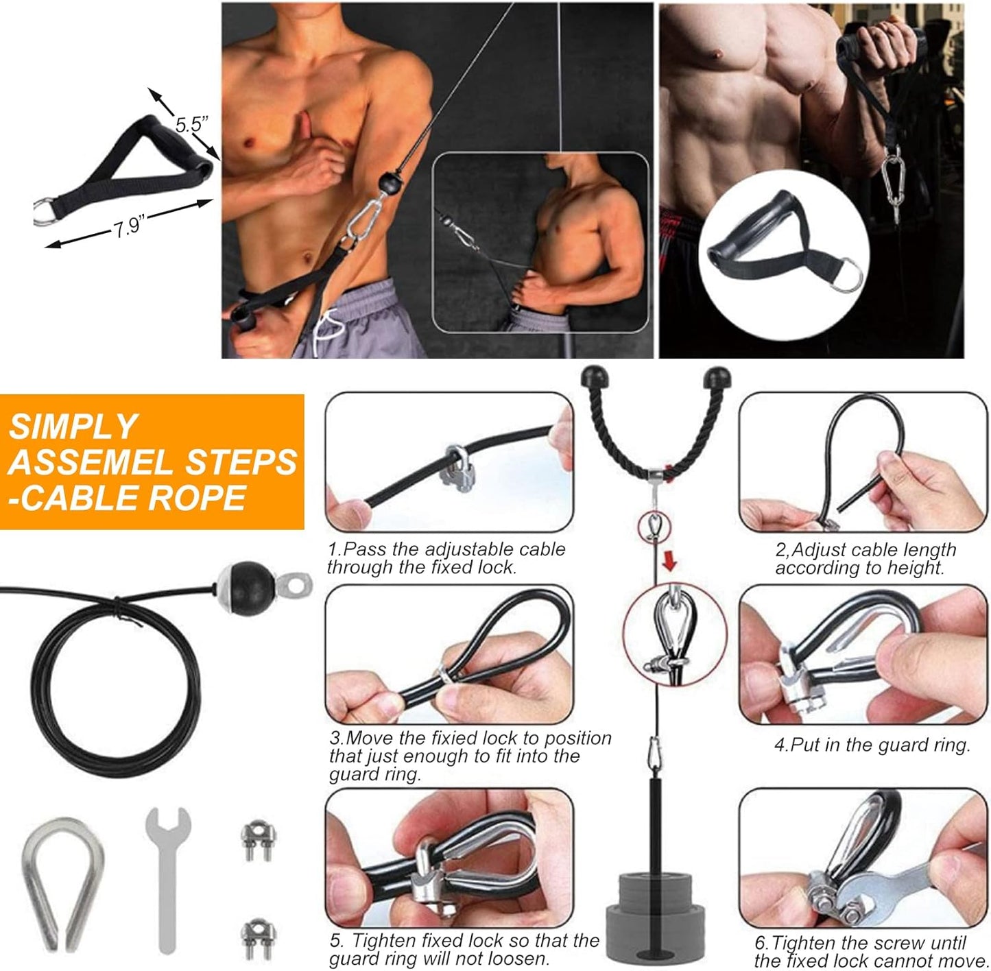 Cable Weight Pulley System for Gym, Upgraded Cable Pulley Attachments for Gym Biceps Curl, Arm Workouts, Triceps with 2 Pulley, LAT Pull Down Bar, Weight Pulley System Home Gym Add On Equipment