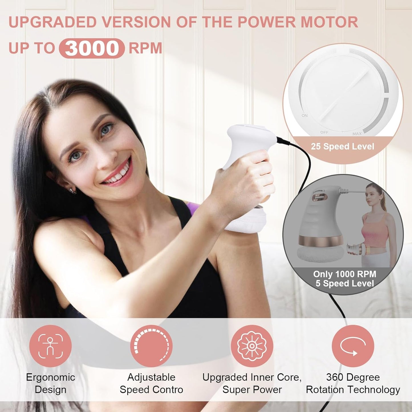 Ambreview Body Sculpting Machine, Cellulite Massager with 5 Massage Heads and 6 Skin Friendly Washable Pads, 25 Levels Adjustable Body Massager for Belly, Waist, Legs, Arms, Butt